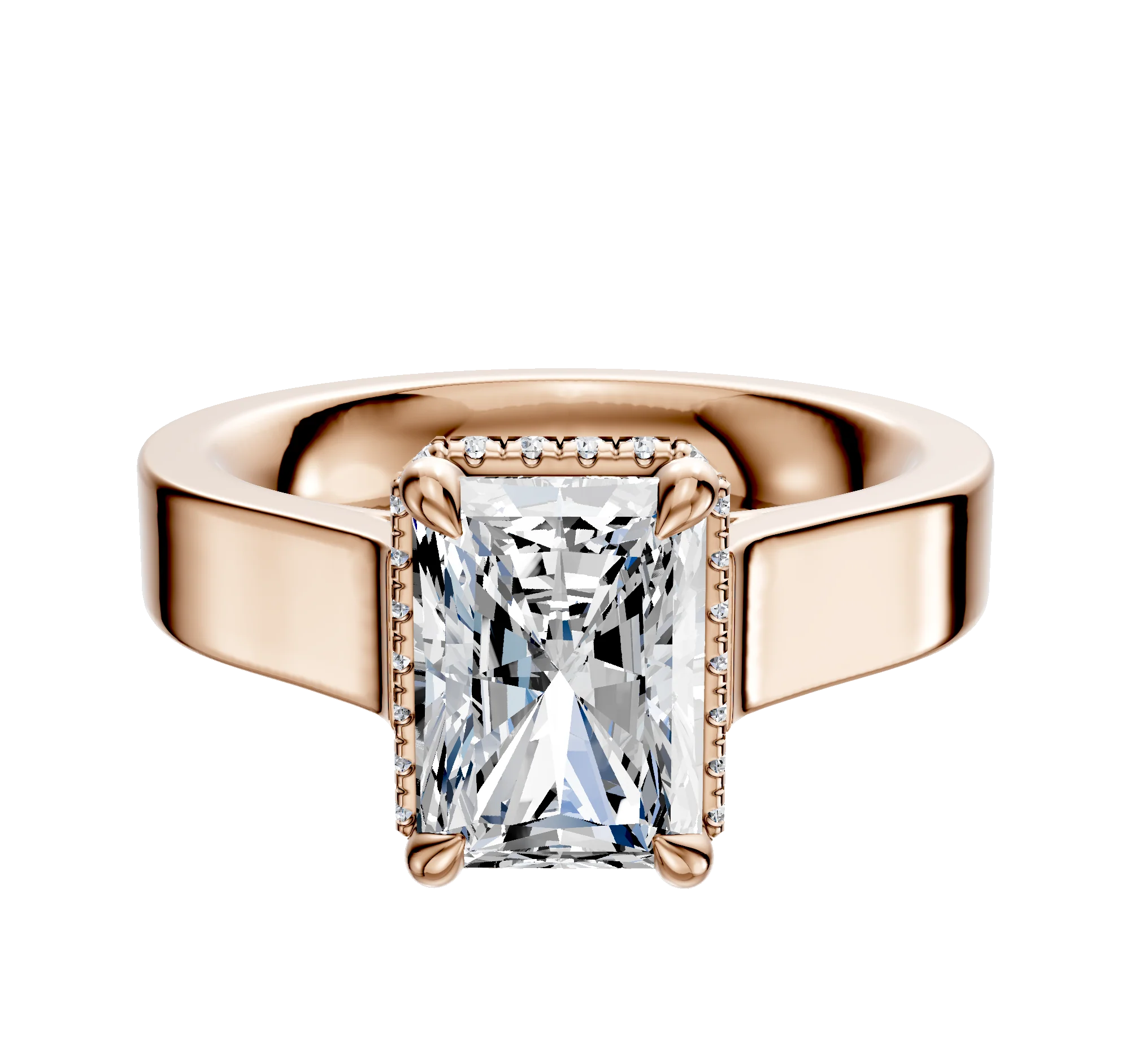 18K Rose Gold 4 Prong Collar Cathedral Flat 4.0mm Engagement Ring