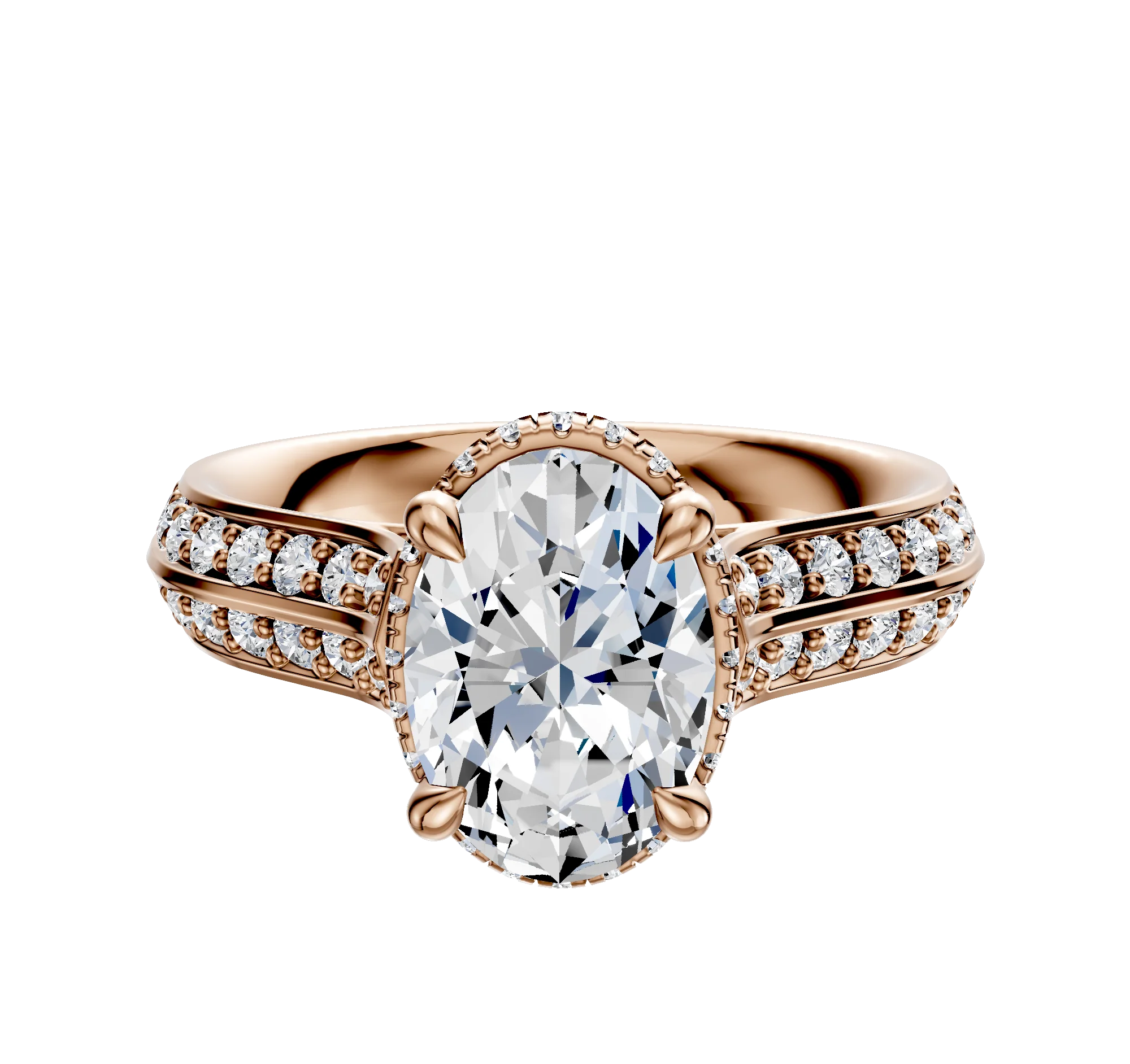 18K Rose Gold 4 Prong Collar Cathedral Knife Edge 1-Row-Pave 2.5mm Engagement Ring