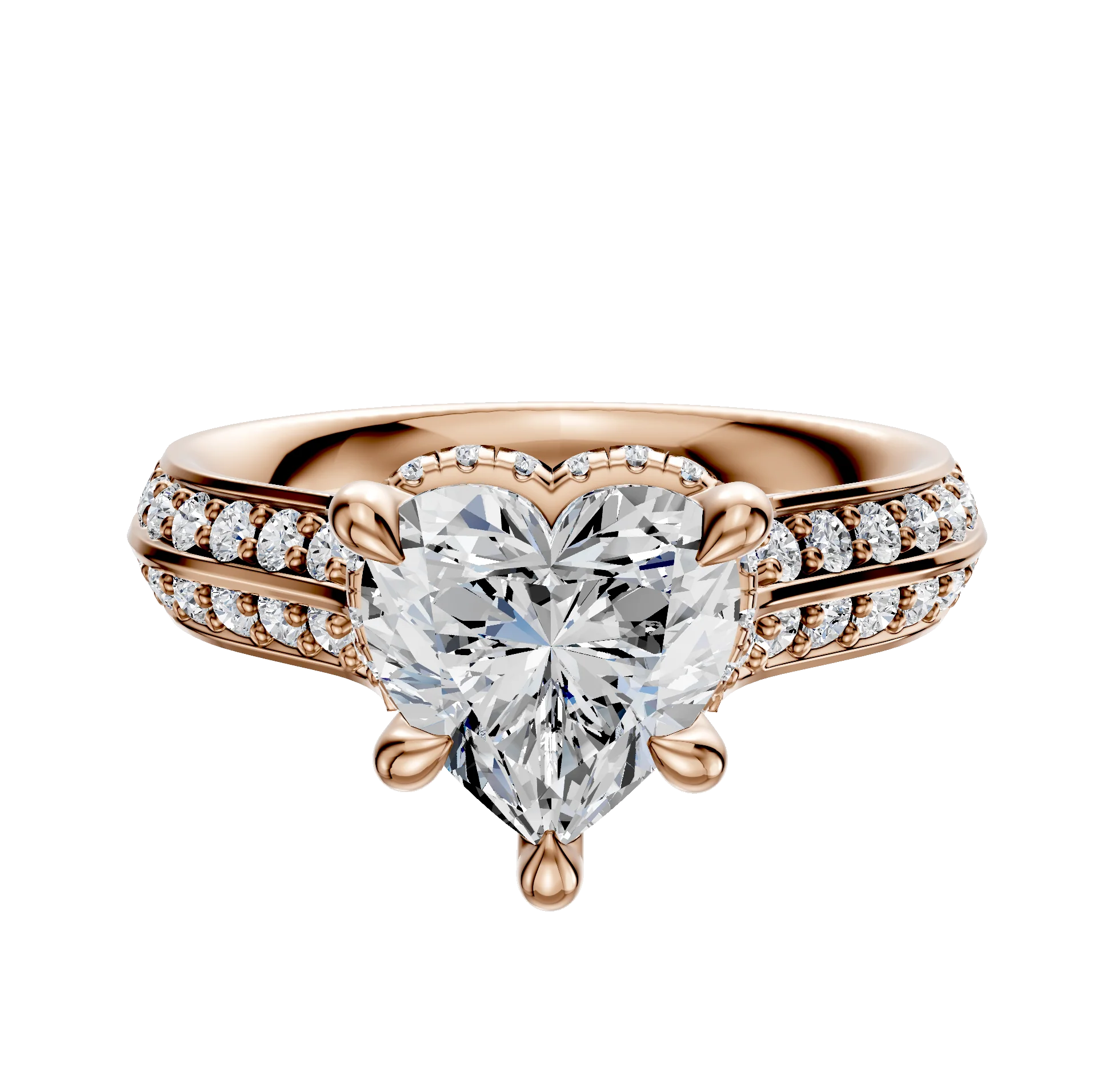 18K Rose Gold 4 Prong Collar Cathedral Knife Edge 1-Row-Pave 2.5mm Engagement Ring