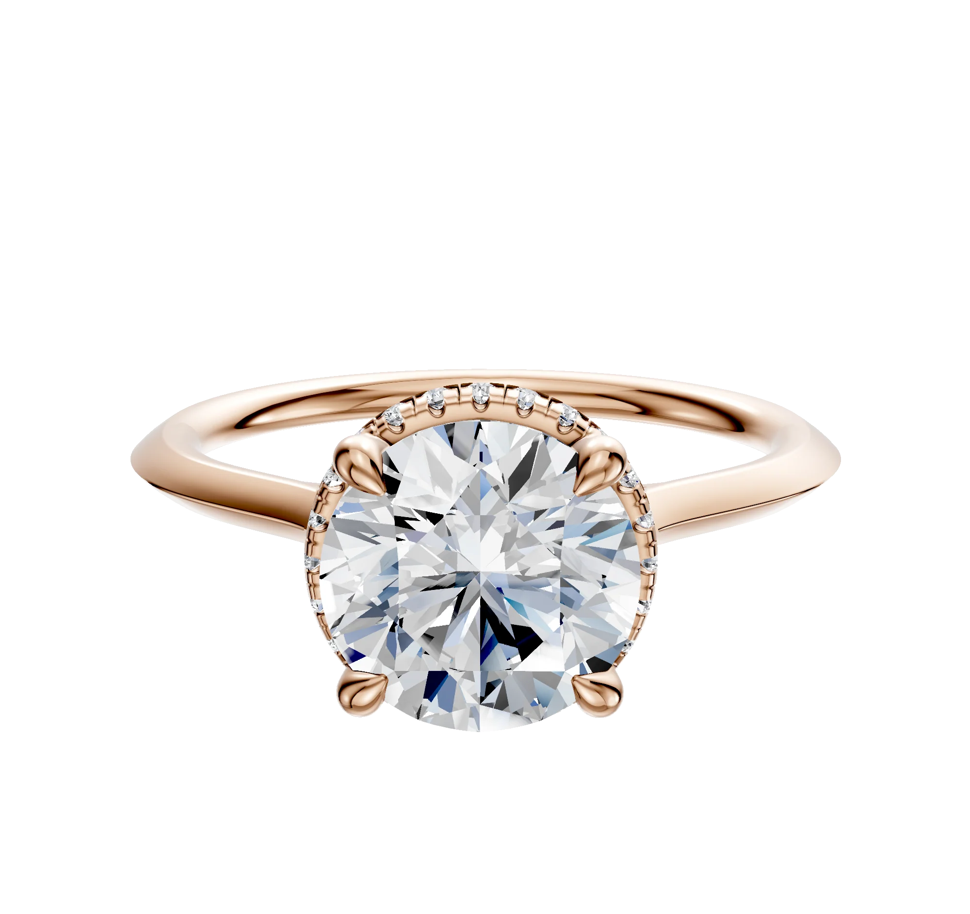 18K Rose Gold 4 Prong Collar Cathedral Knife Edge 1.5mm Engagement Ring