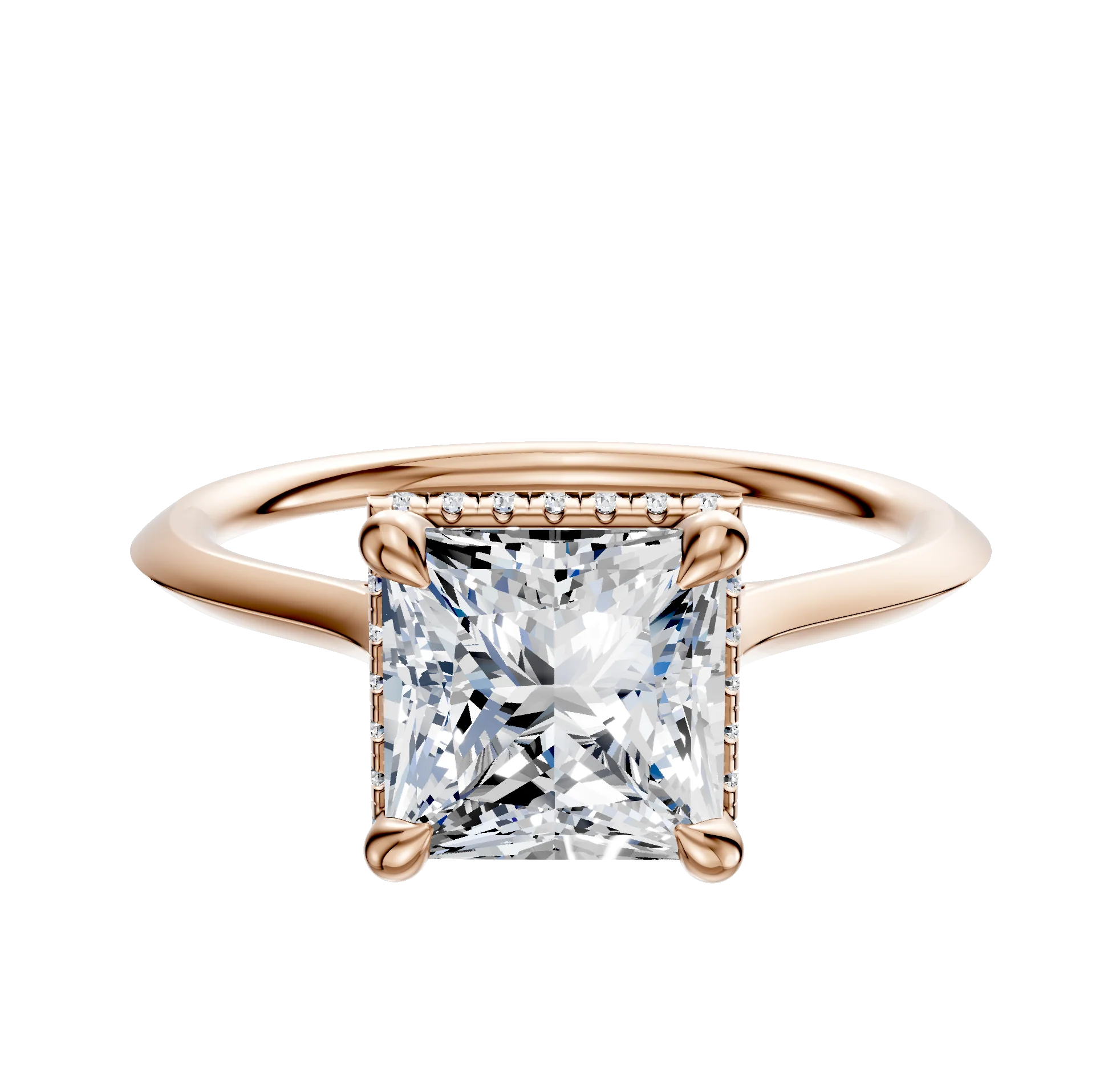 18K Rose Gold 4 Prong Collar Cathedral Knife Edge 1.5mm Engagement Ring