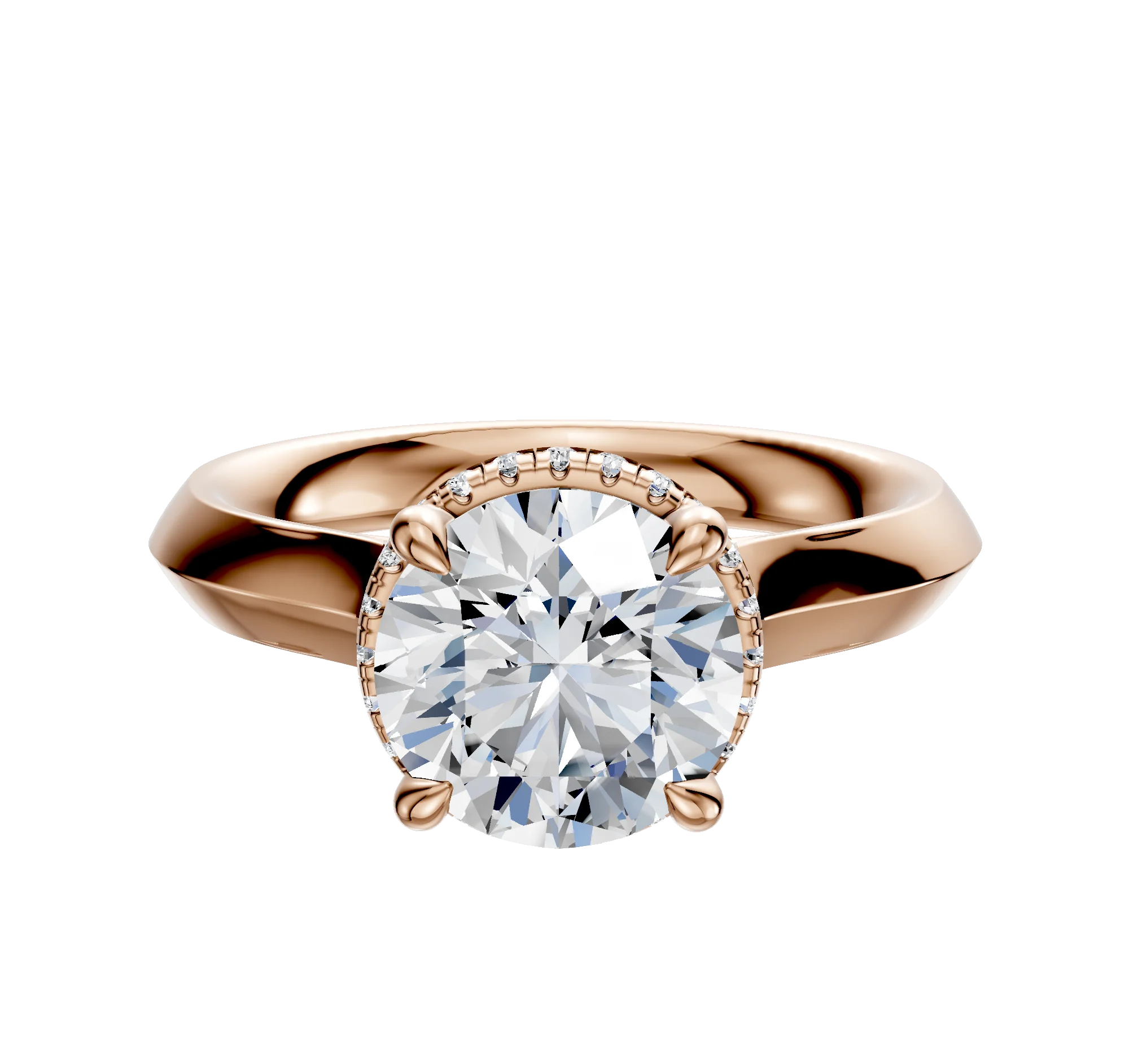 18K Rose Gold 4 Prong Collar Cathedral Knife Edge 3.0mm Engagement Ring