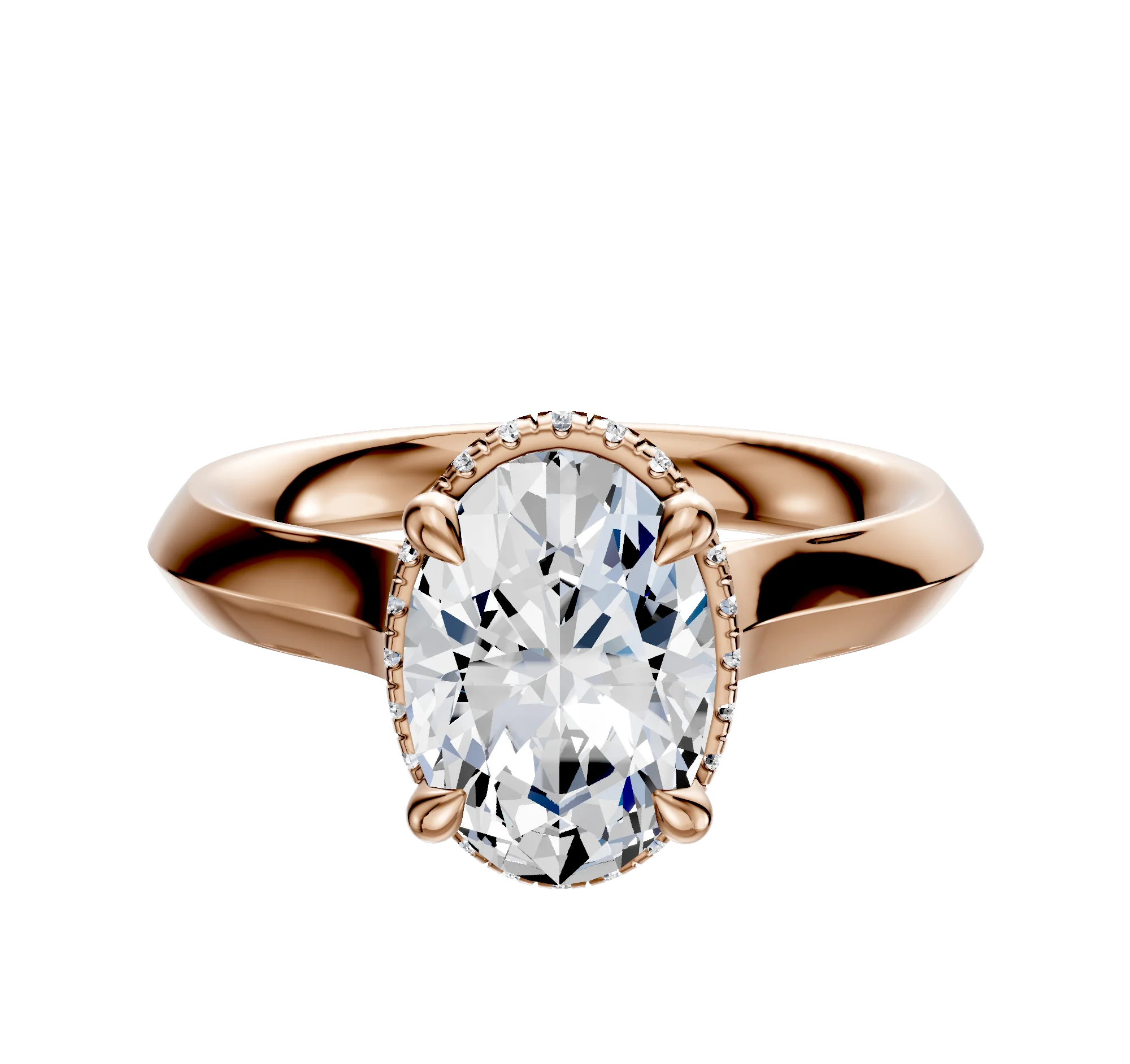 18K Rose Gold 4 Prong Collar Cathedral Knife Edge 3.0mm Engagement Ring