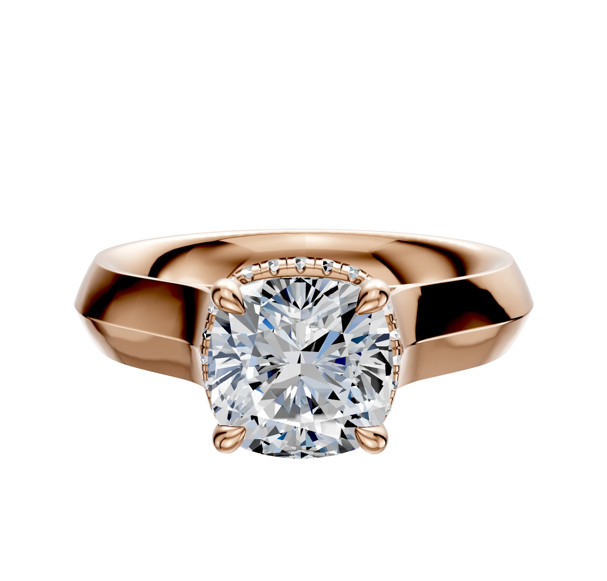 18K Rose Gold 4 Prong Collar Cathedral Knife Edge 4.0mm Engagement Ring