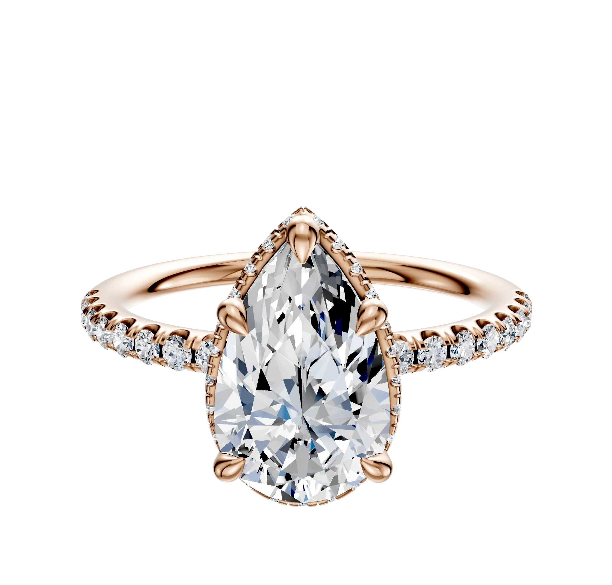 18K Rose Gold 4 Prong Collar Classic Dome 1-Row-Pave 2.5mm Engagement Ring