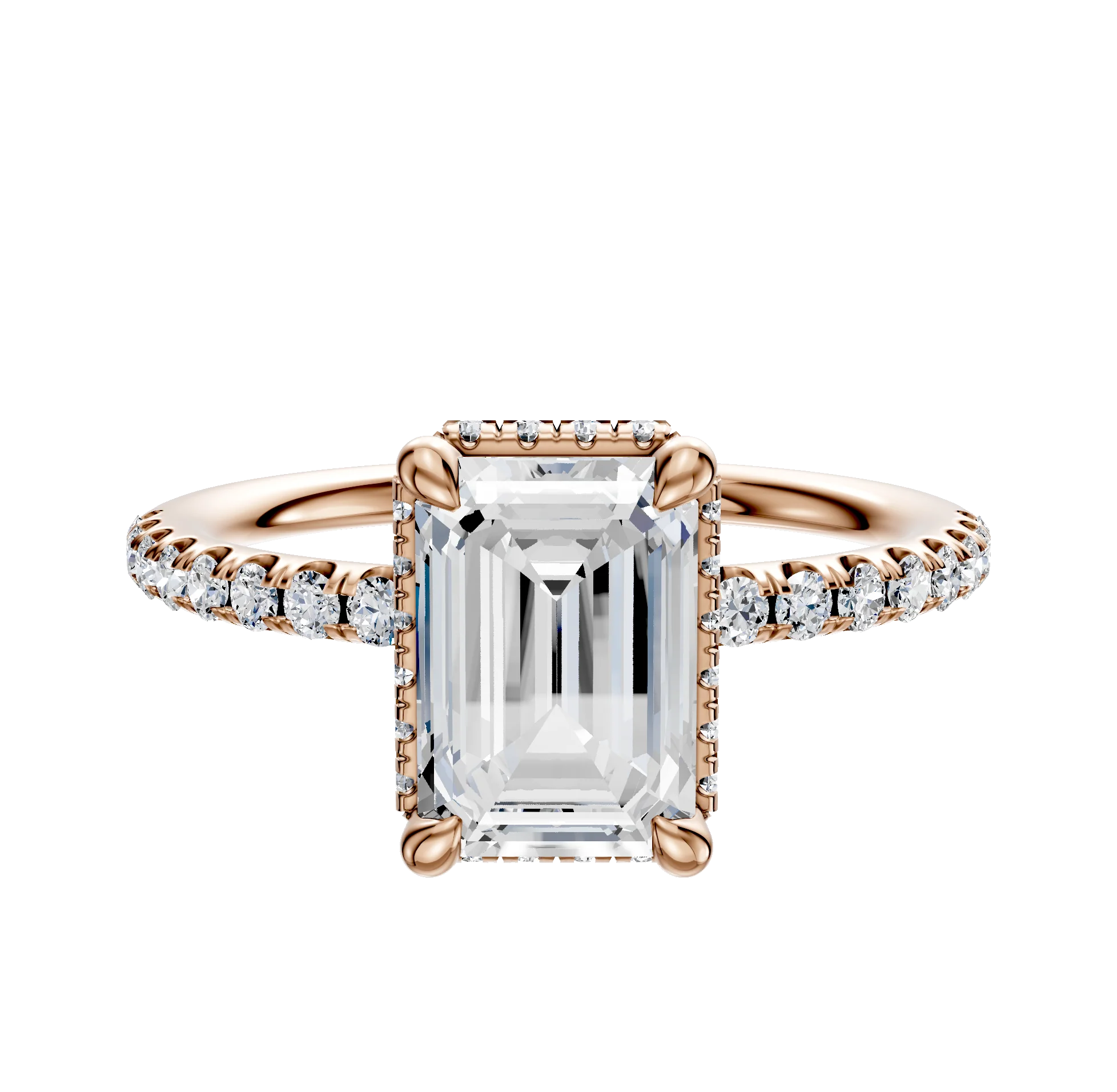 18K Rose Gold 4 Prong Collar Classic Dome 1-Row-Pave 2.5mm Engagement Ring