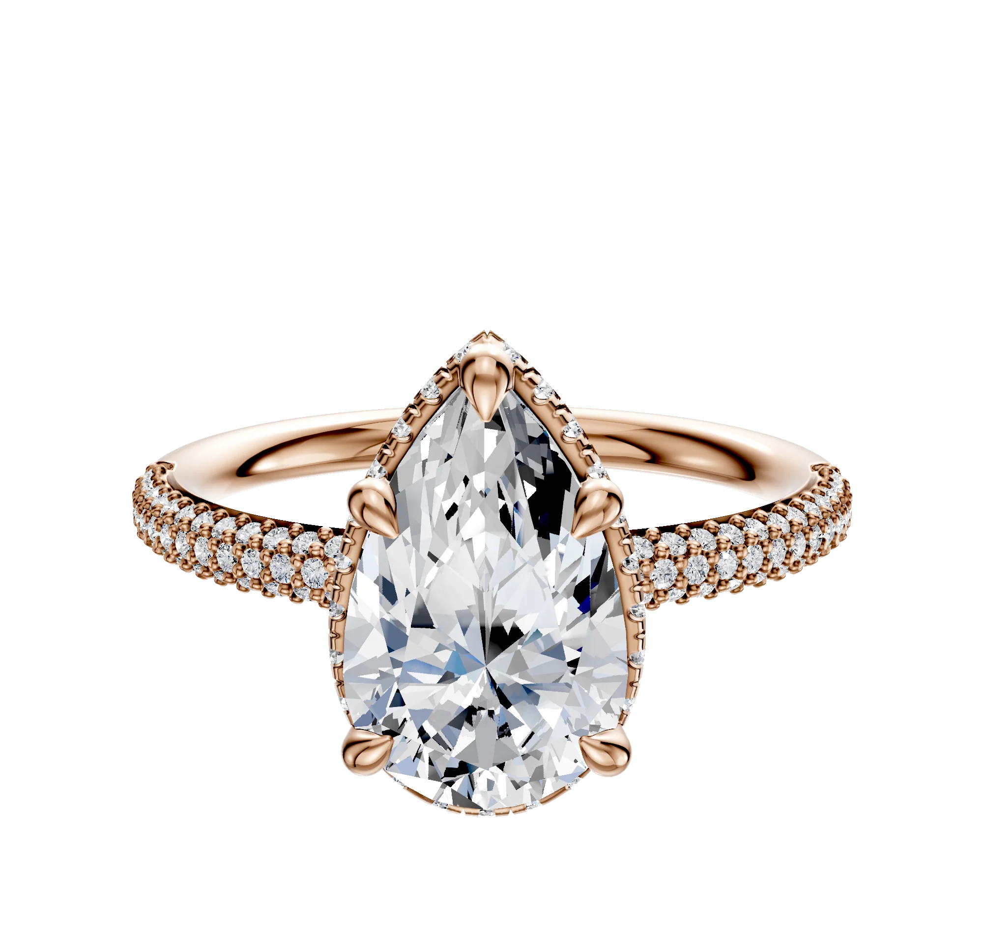 18K Rose Gold 4 Prong Collar Classic Dome 3-Row-Pave 2.0mm Engagement Ring