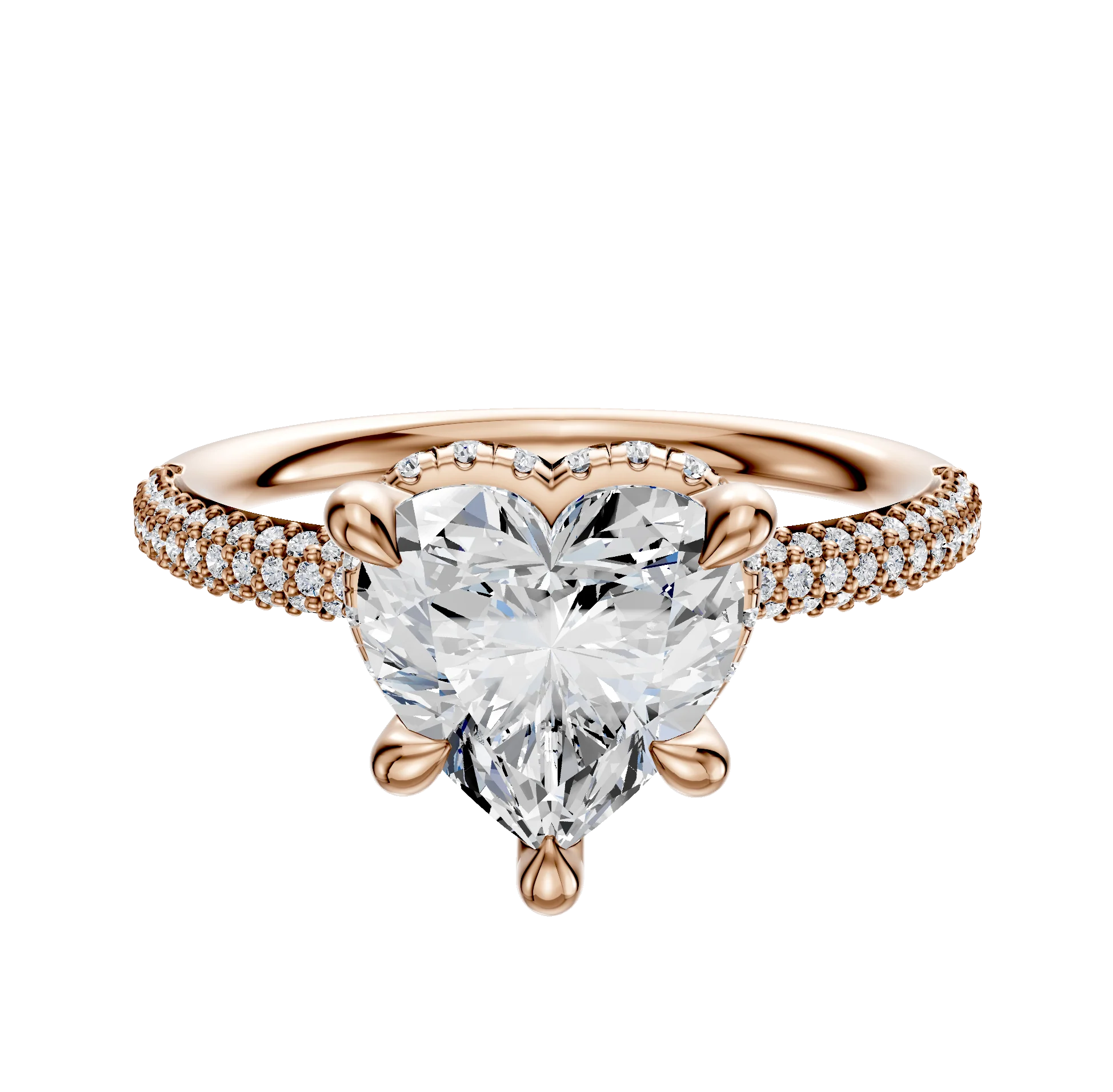 18K Rose Gold 4 Prong Collar Classic Dome 3-Row-Pave 2.0mm Engagement Ring