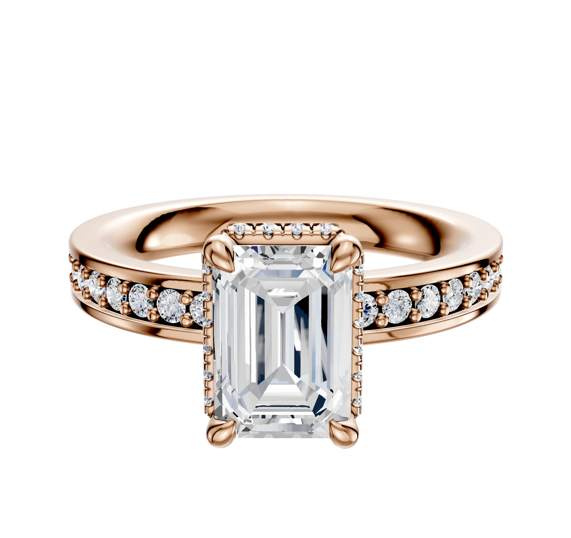 18K Rose Gold 4 Prong Collar Classic Flat 1-Row-Pave 2.5mm Engagement Ring