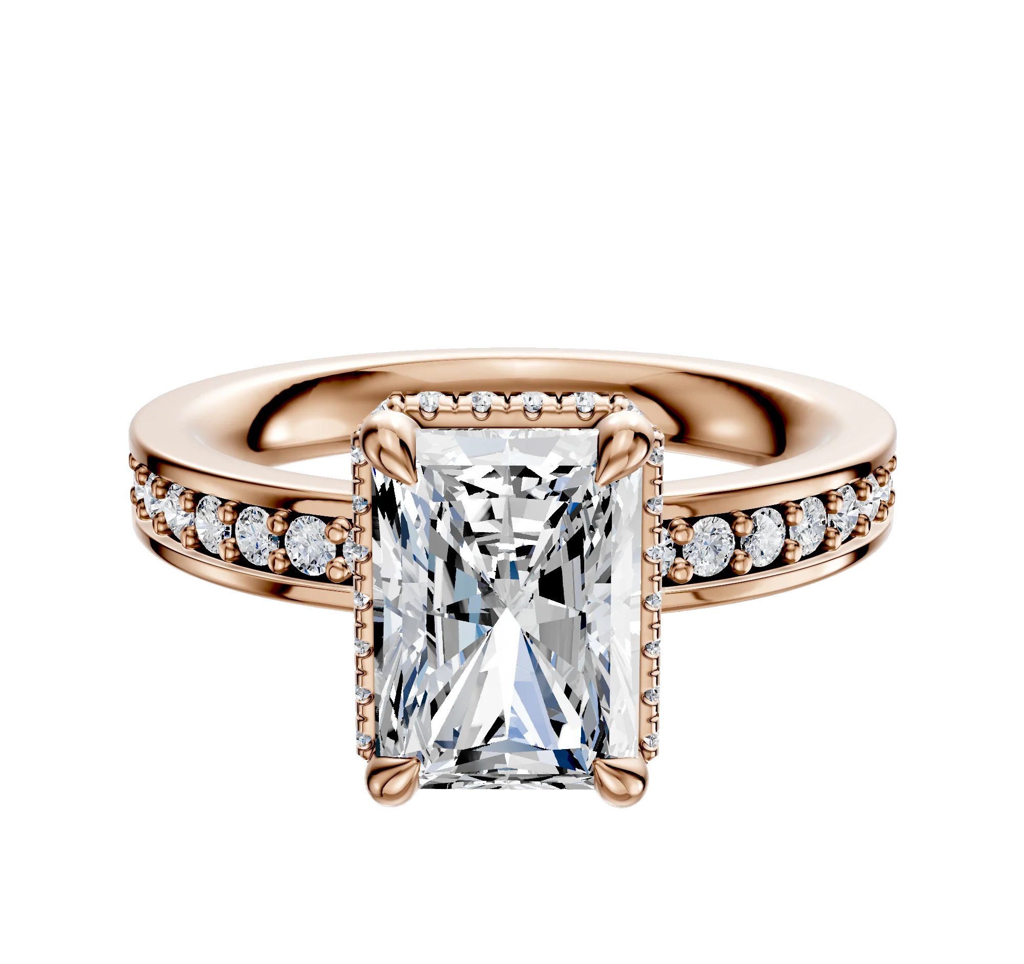 18K Rose Gold 4 Prong Collar Classic Flat 1-Row-Pave 2.5mm Engagement Ring