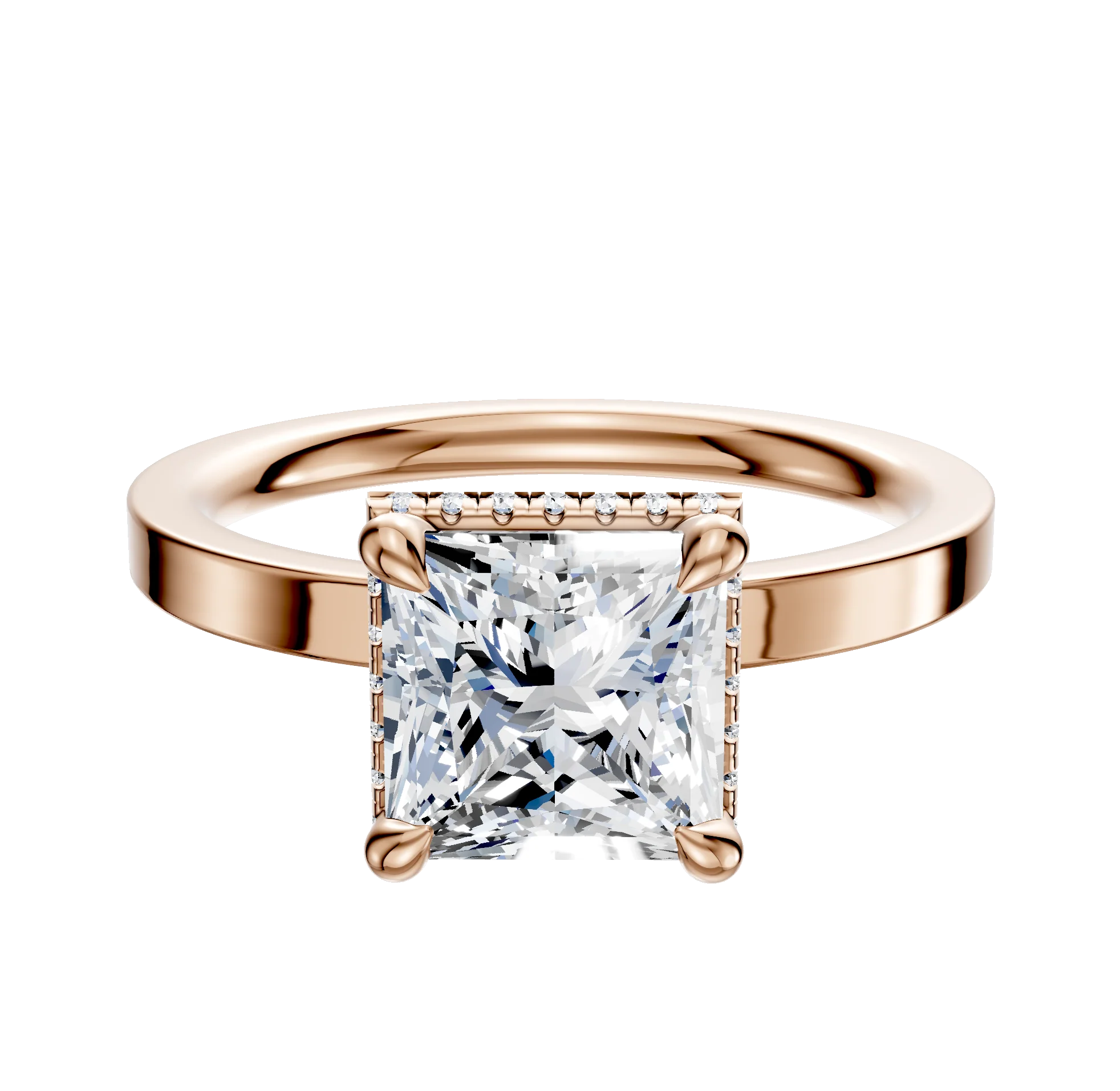18K Rose Gold 4 Prong Collar Classic Flat 2.0mm Engagement Ring