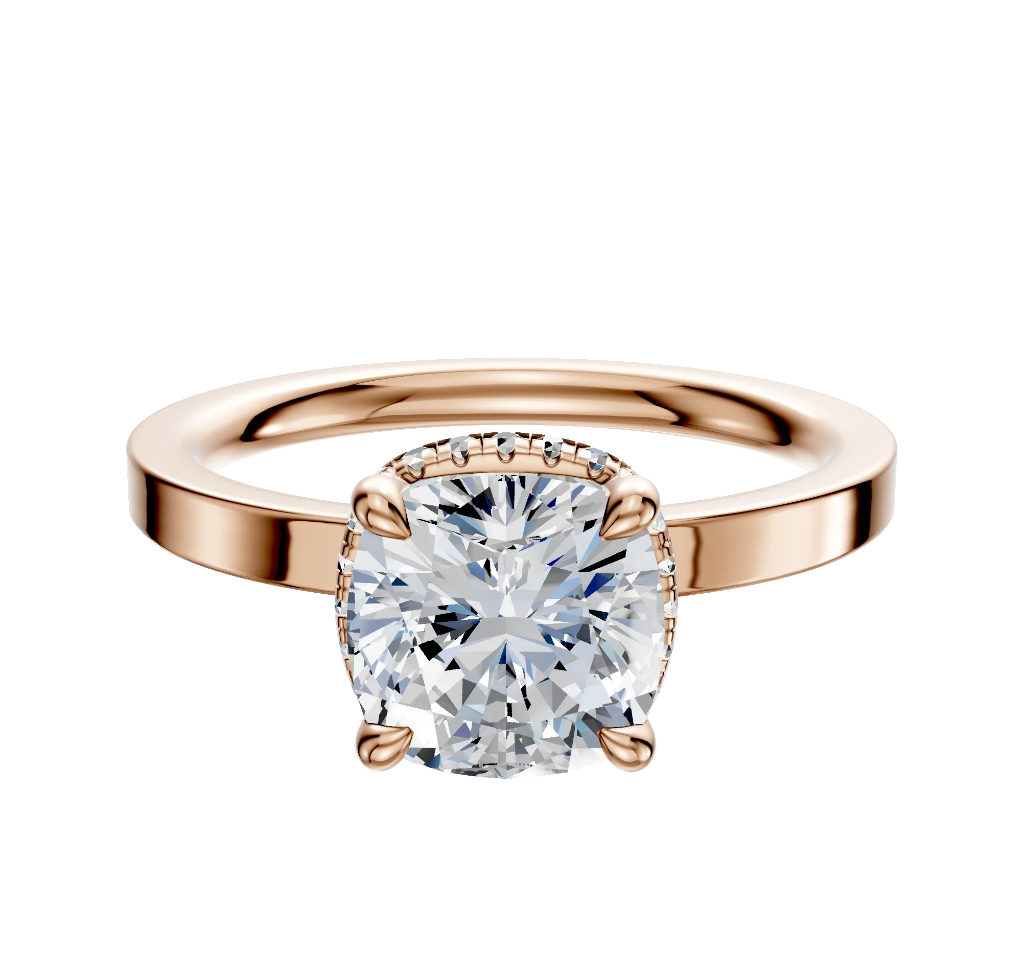 18K Rose Gold 4 Prong Collar Classic Flat 2.0mm Engagement Ring