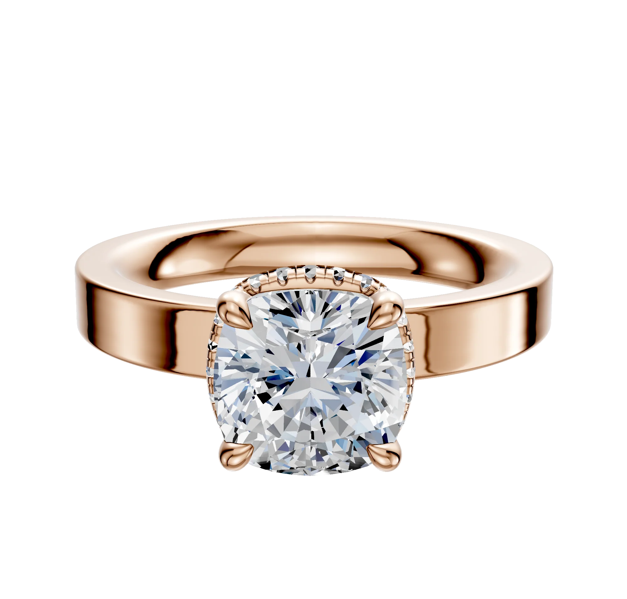 18K Rose Gold 4 Prong Collar Classic Flat 3.0mm Engagement Ring