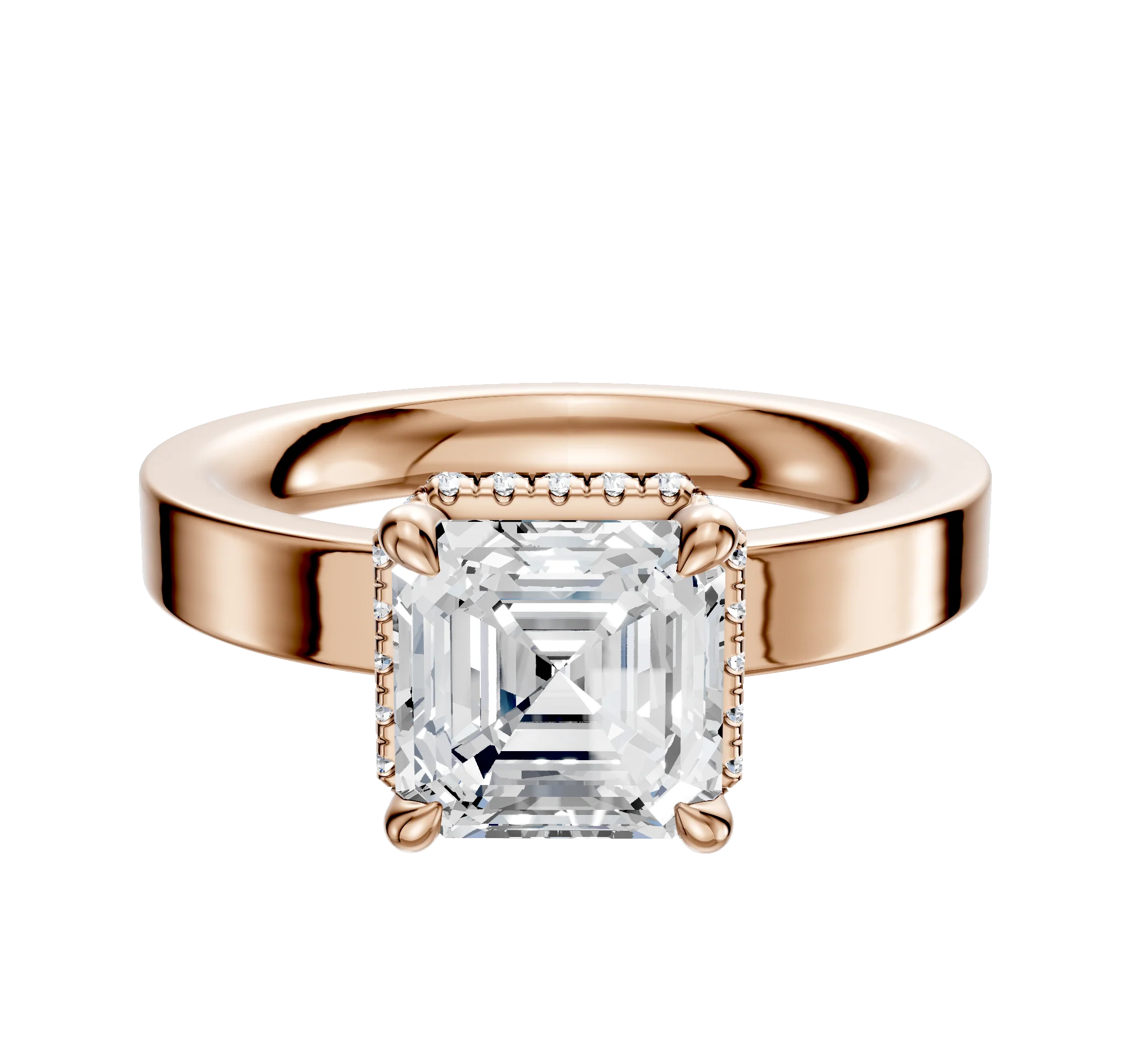 18K Rose Gold 4 Prong Collar Classic Flat 3.0mm Engagement Ring