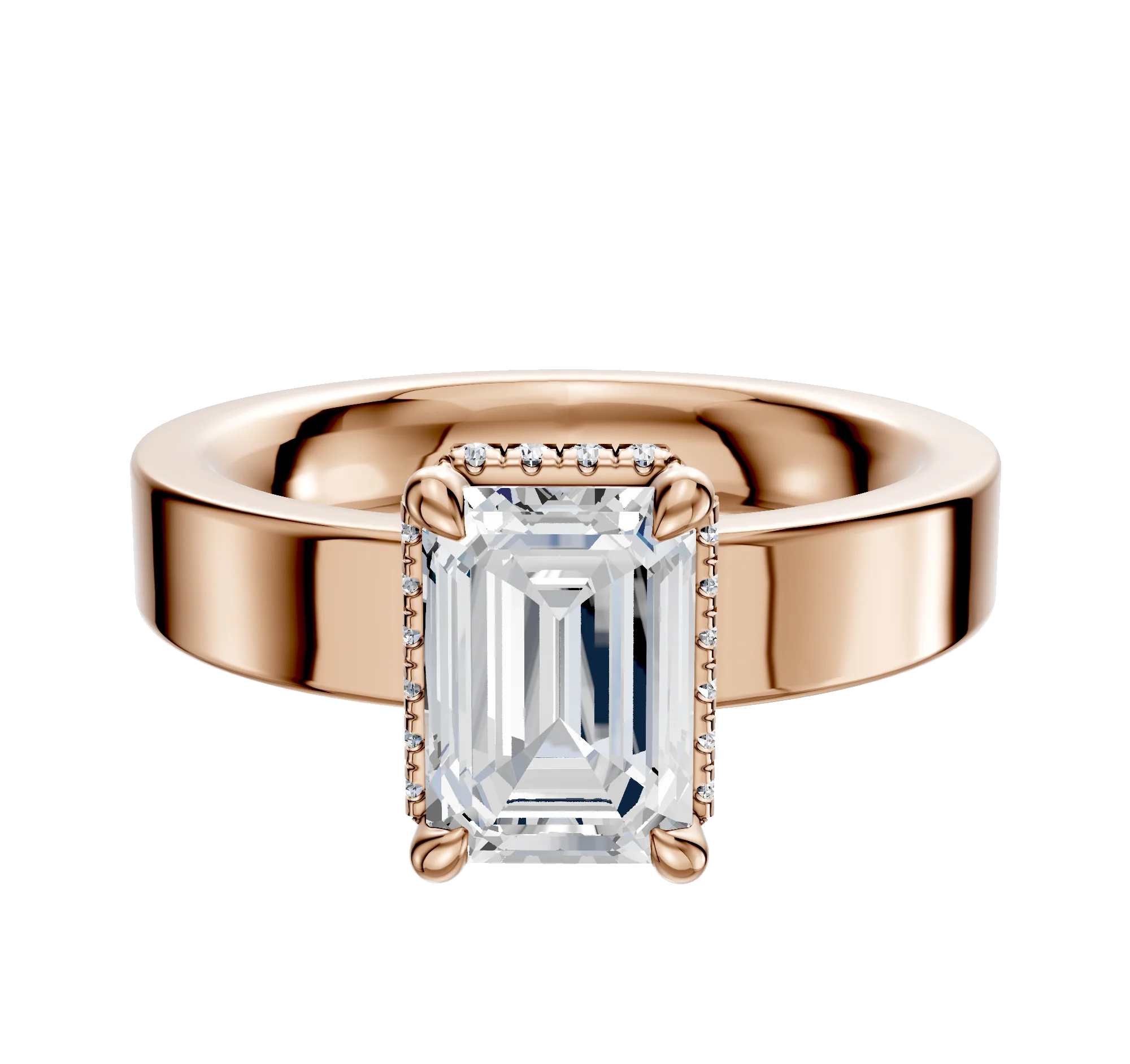 18K Rose Gold 4 Prong Collar Classic Flat 4.0mm Engagement Ring