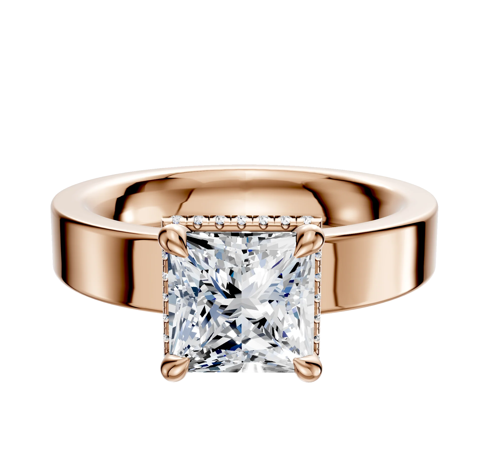 18K Rose Gold 4 Prong Collar Classic Flat 4.0mm Engagement Ring
