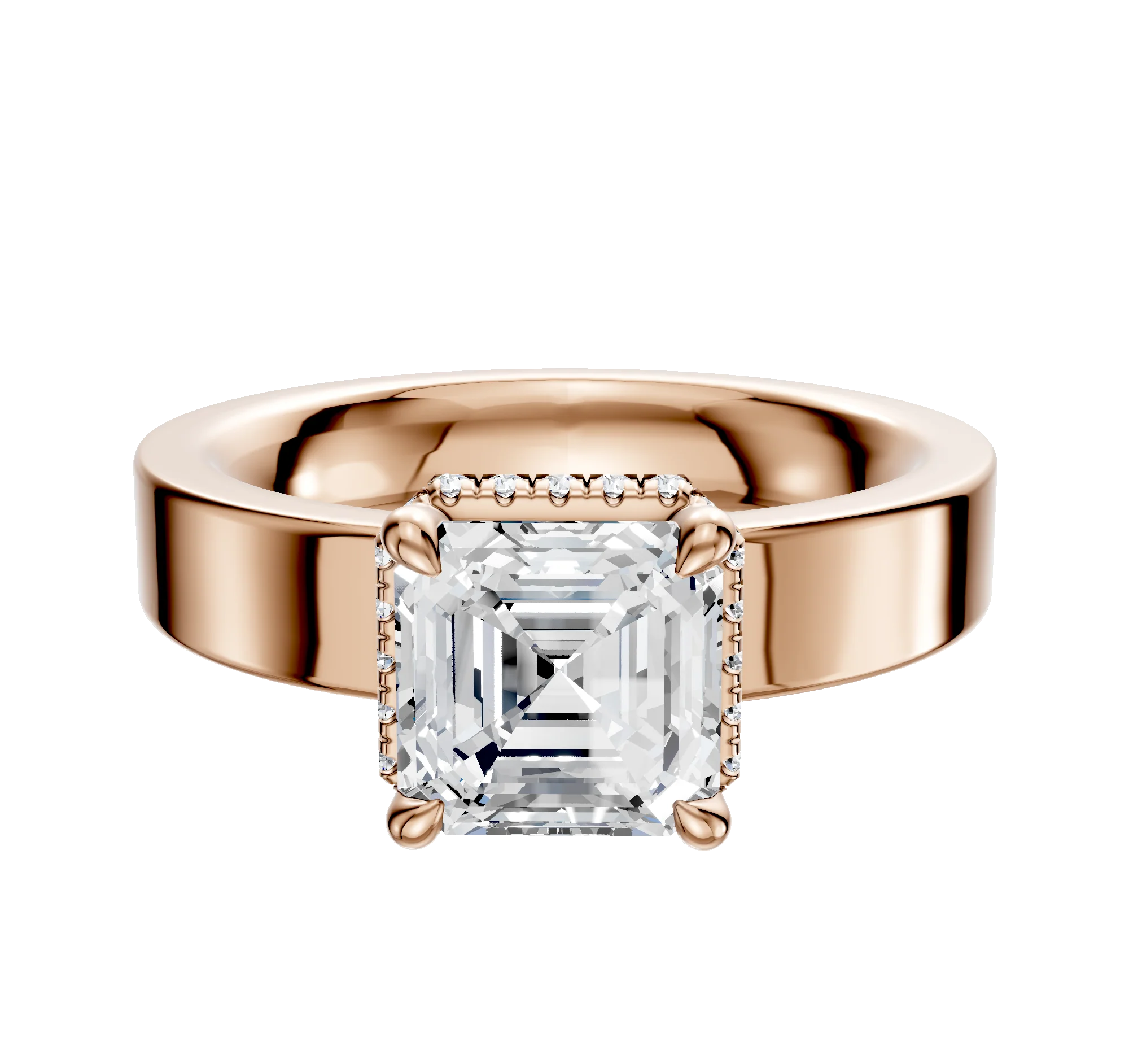 18K Rose Gold 4 Prong Collar Classic Flat 4.0mm Engagement Ring