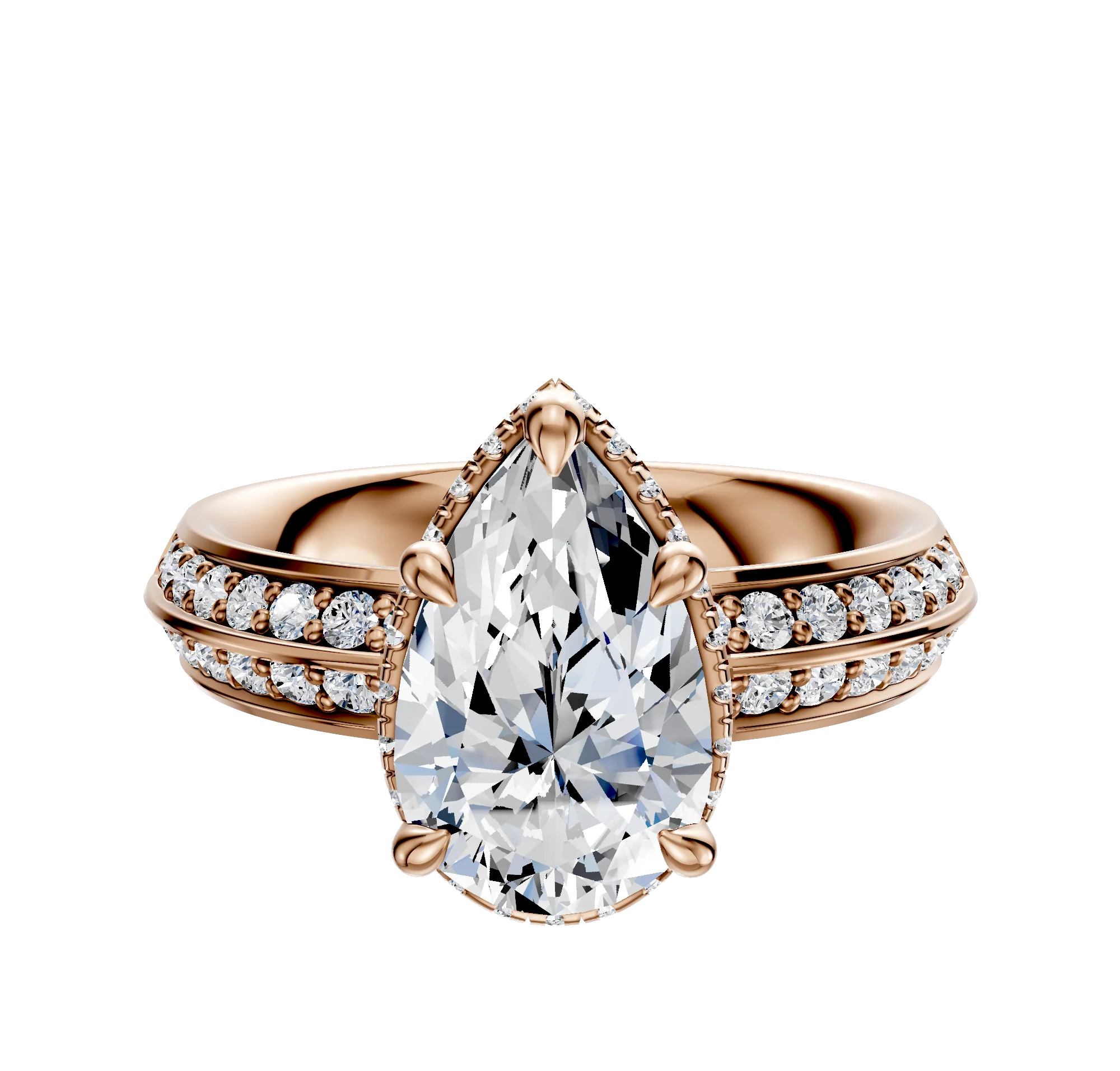 18K Rose Gold 4 Prong Collar Classic Knife Edge 1-Row-Pave 2.5mm Engagement Ring