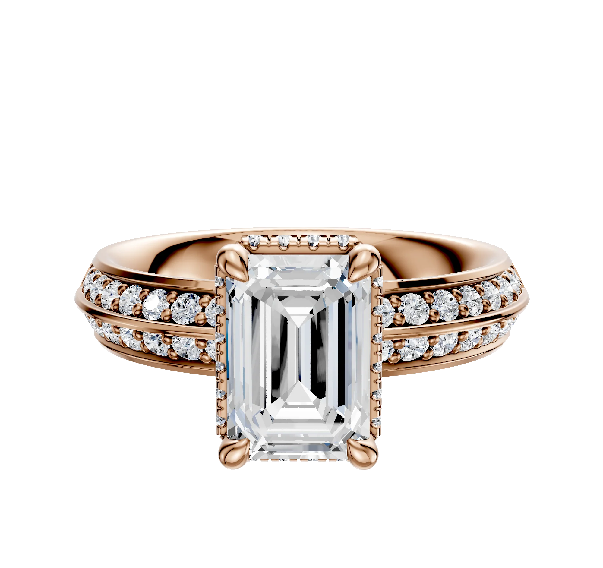 18K Rose Gold 4 Prong Collar Classic Knife Edge 1-Row-Pave 2.5mm Engagement Ring