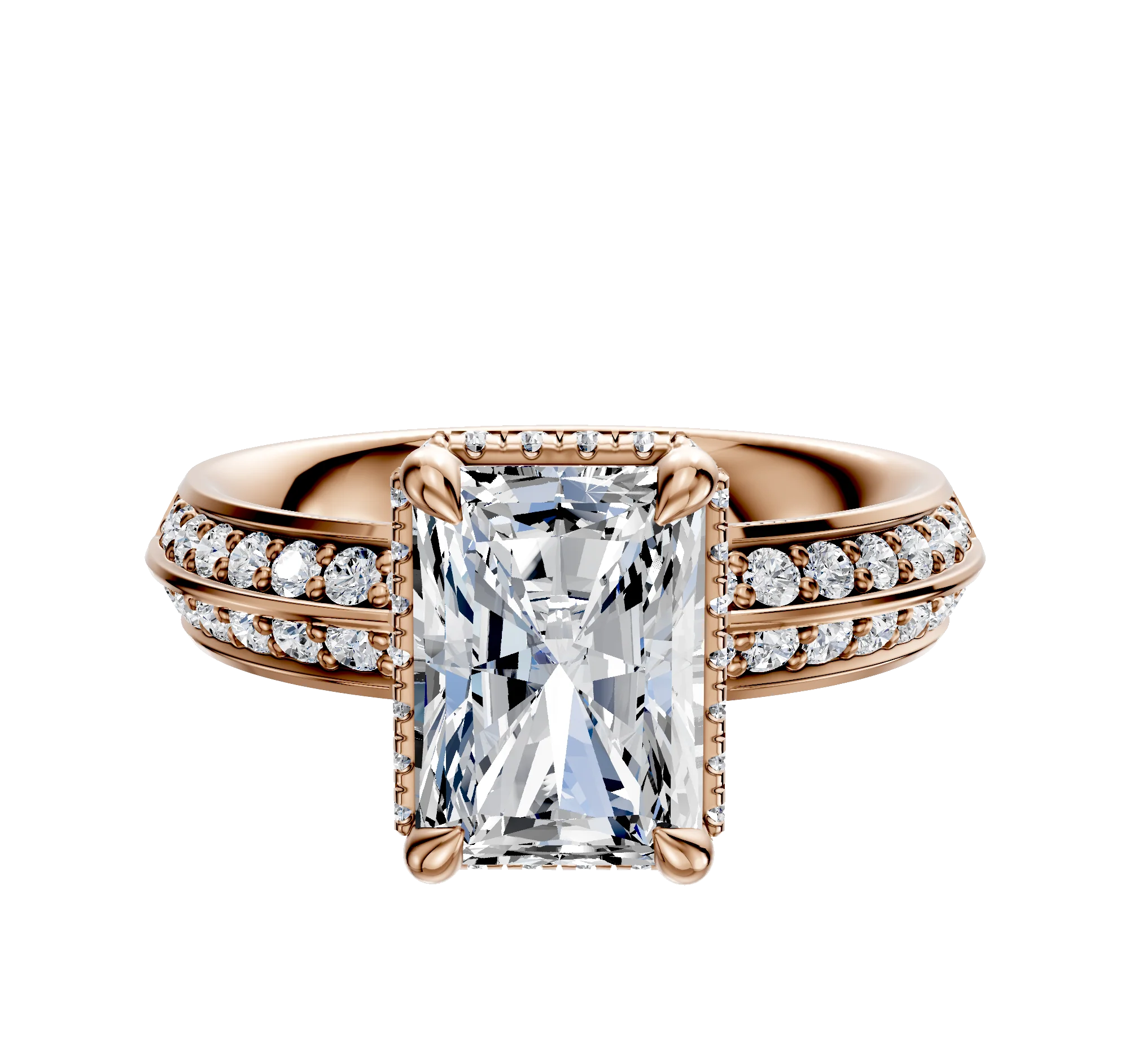 18K Rose Gold 4 Prong Collar Classic Knife Edge 1-Row-Pave 2.5mm Engagement Ring