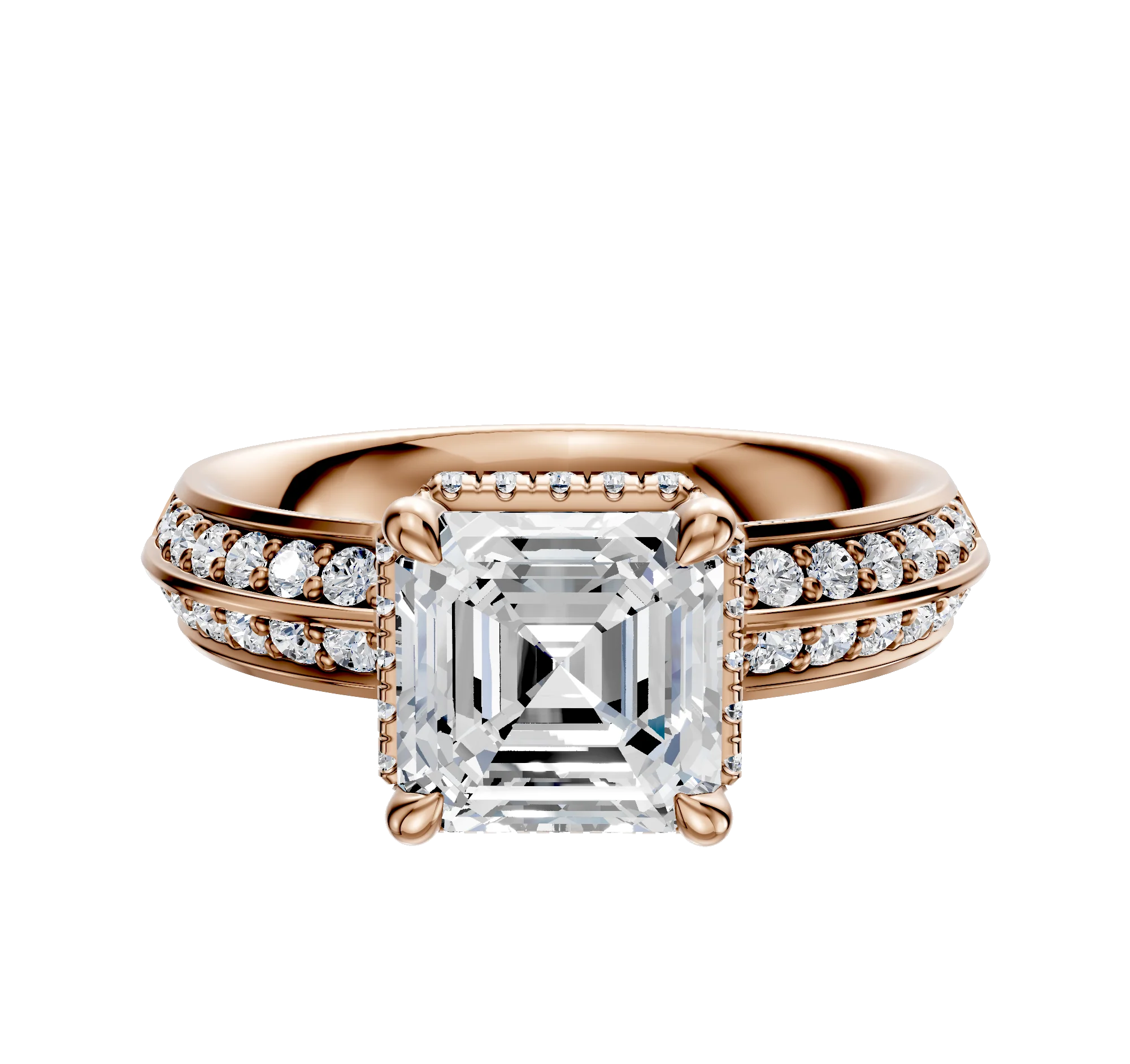 18K Rose Gold 4 Prong Collar Classic Knife Edge 1-Row-Pave 2.5mm Engagement Ring