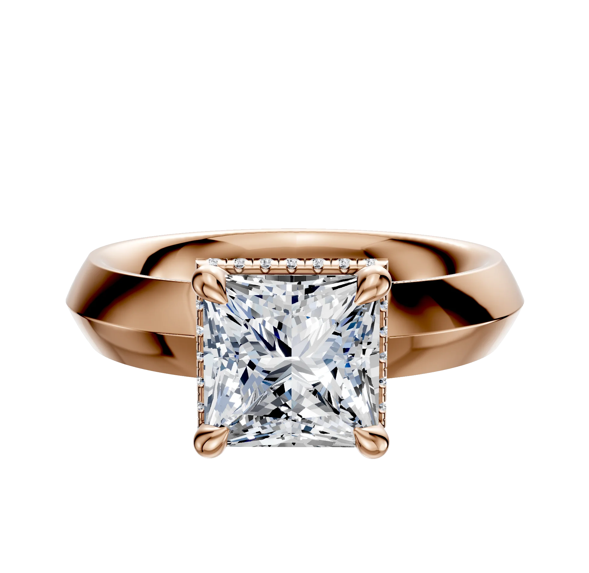 18K Rose Gold 4 Prong Collar Classic Knife Edge 4.0mm Engagement Ring