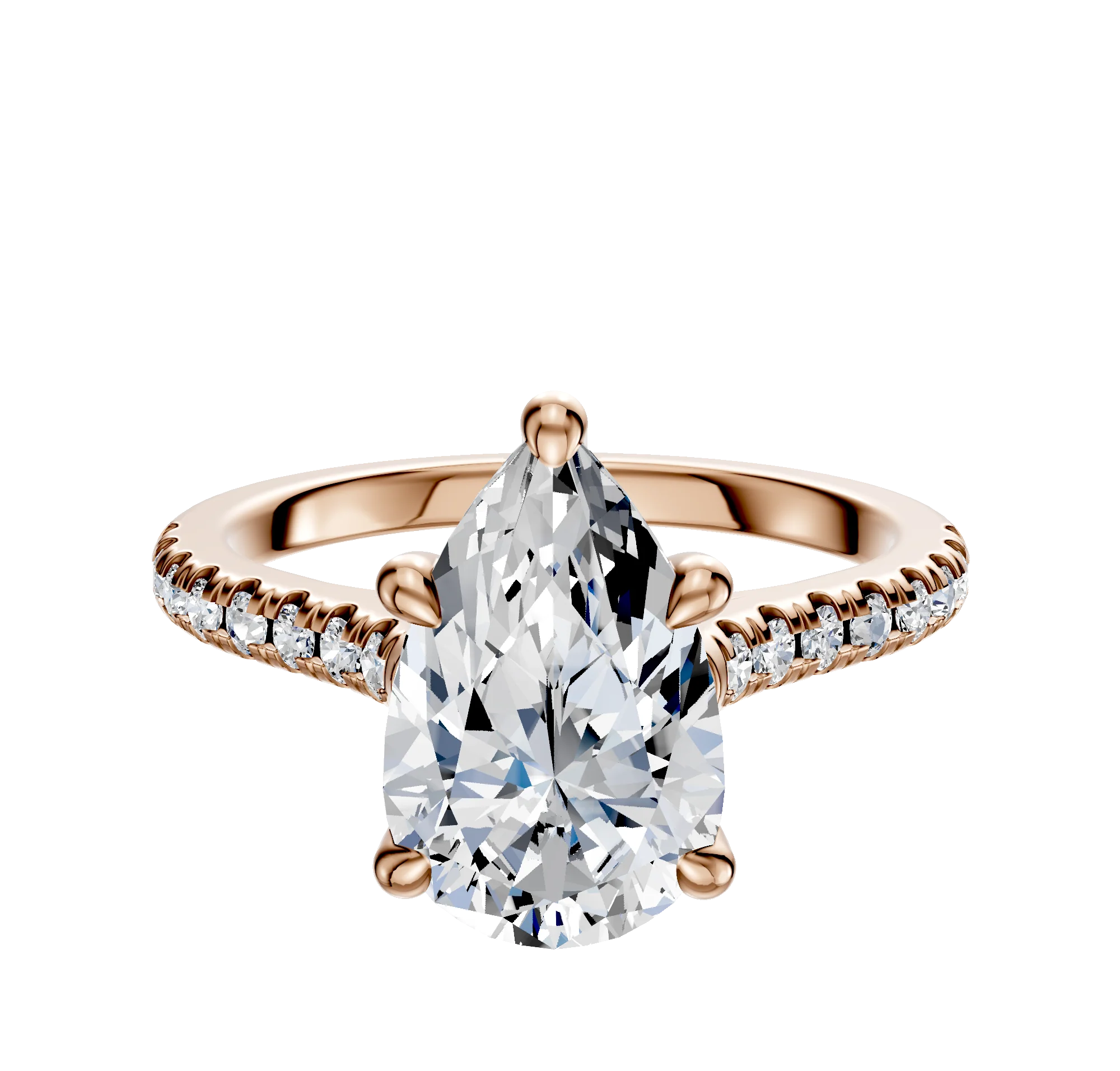 18K Rose Gold 4 Prong Hidden Halo Cathedral Dome 1-Row-Pave 2.5mm Engagement Ring