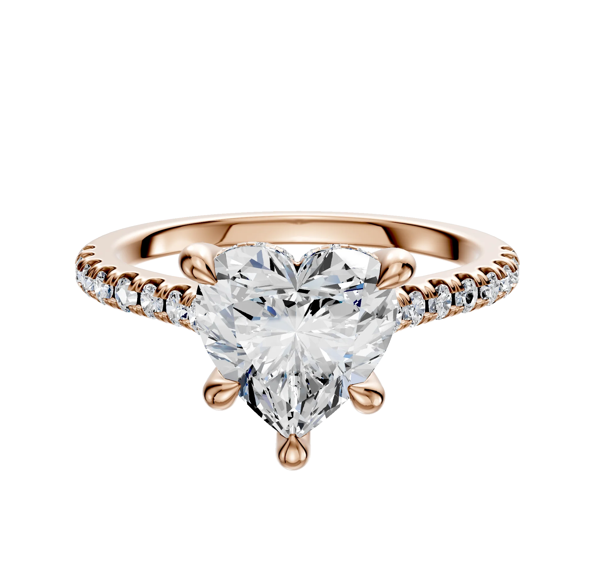 18K Rose Gold 4 Prong Hidden Halo Cathedral Dome 1-Row-Pave 2.5mm Engagement Ring