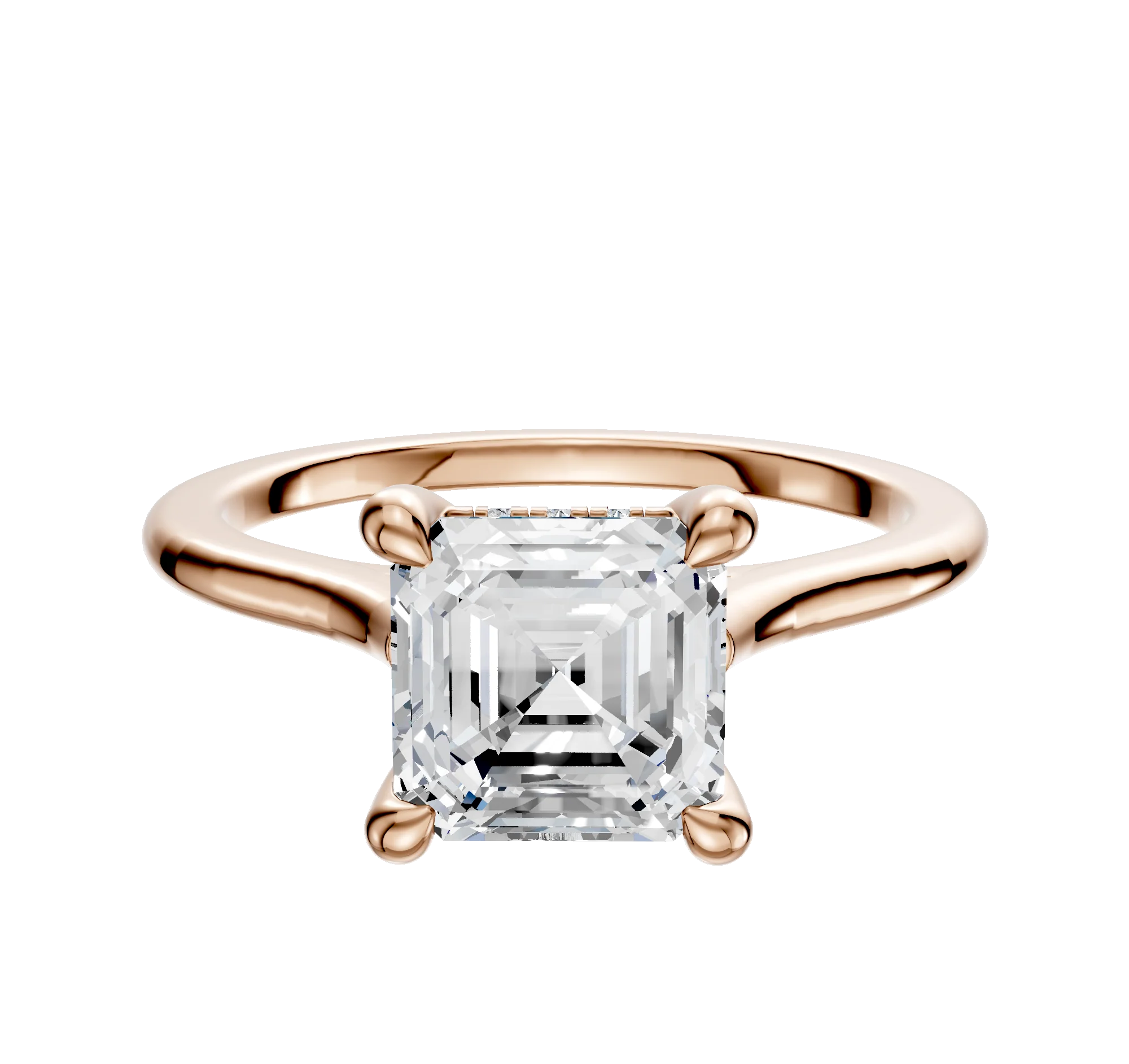 18K Rose Gold 4 Prong Hidden Halo Cathedral Dome 1.5mm Engagement Ring