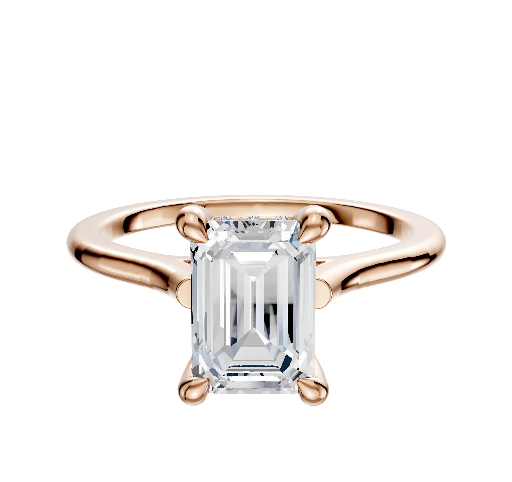 18K Rose Gold 4 Prong Hidden Halo Cathedral Dome 1.5mm Engagement Ring