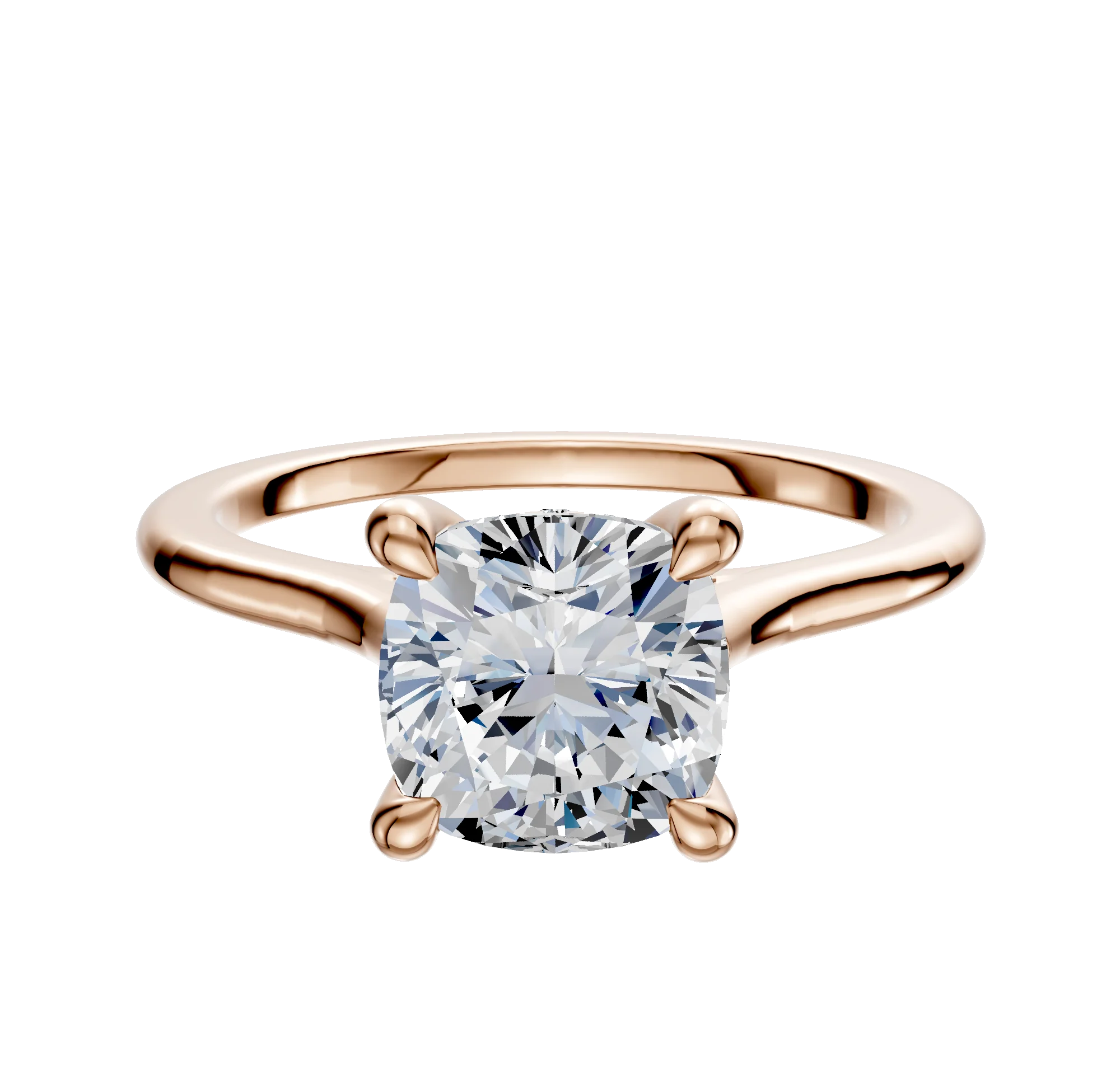 18K Rose Gold 4 Prong Hidden Halo Cathedral Dome 1.5mm Engagement Ring