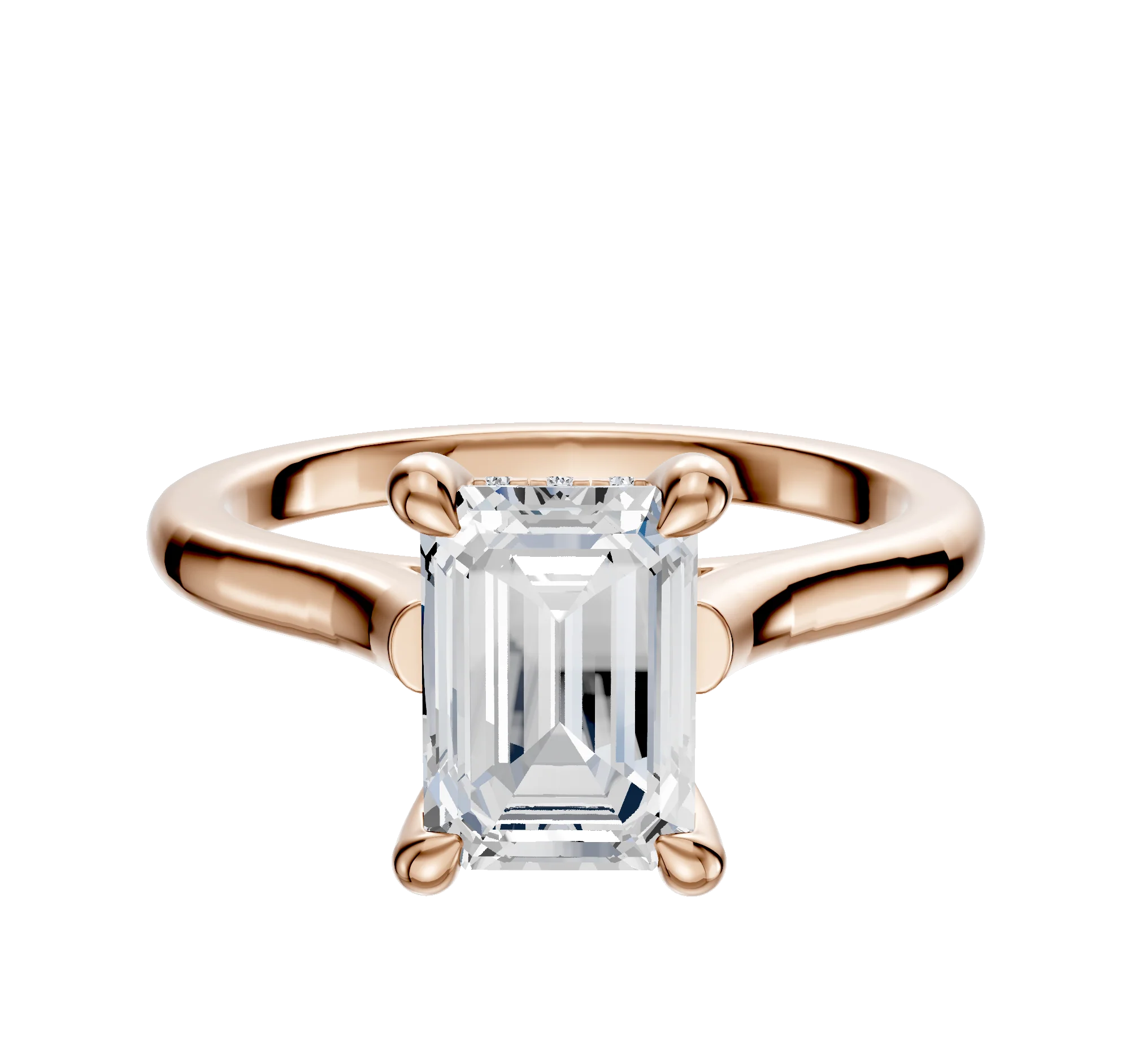 18K Rose Gold 4 Prong Hidden Halo Cathedral Dome 2.0mm Engagement Ring