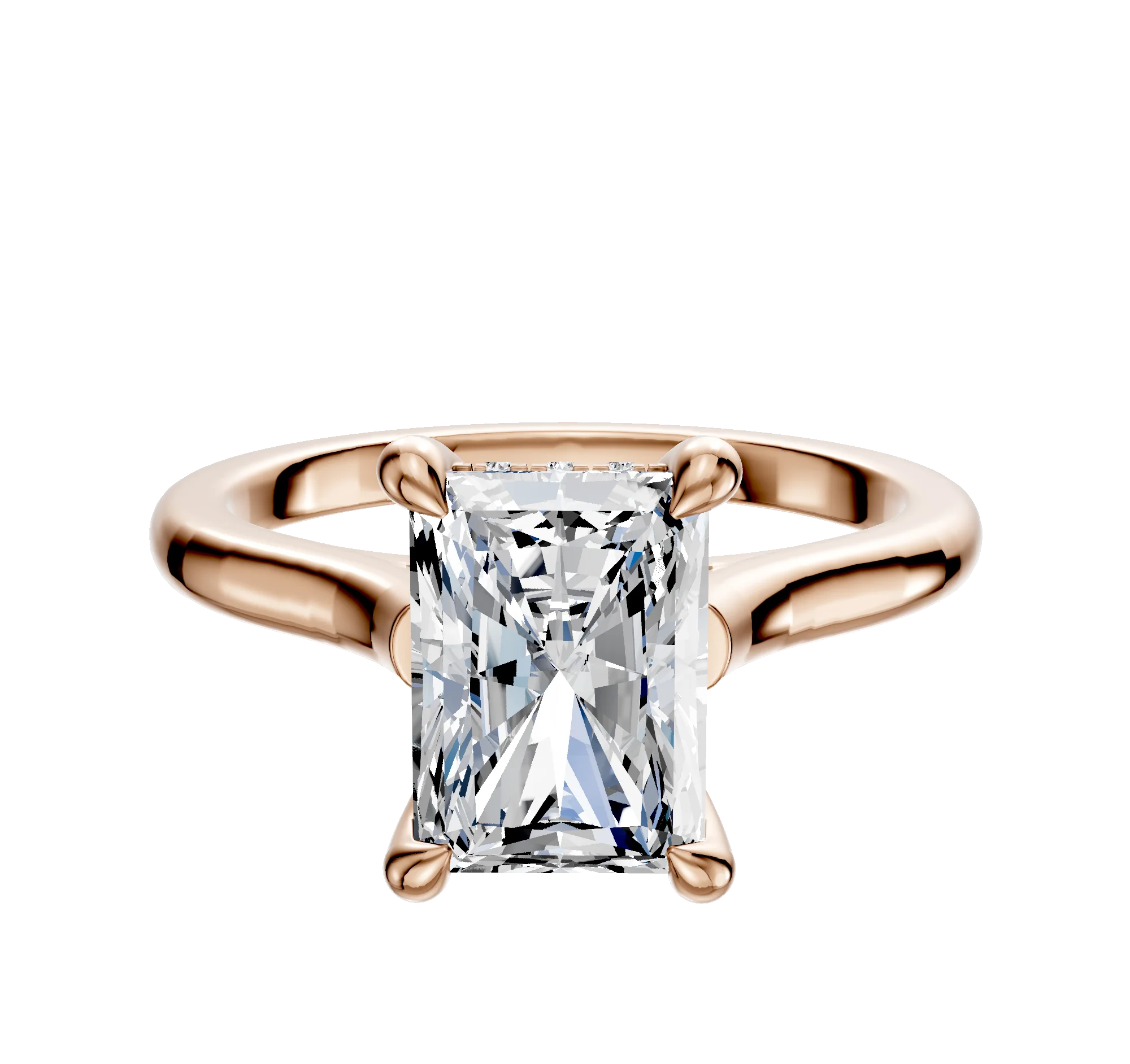 18K Rose Gold 4 Prong Hidden Halo Cathedral Dome 2.0mm Engagement Ring