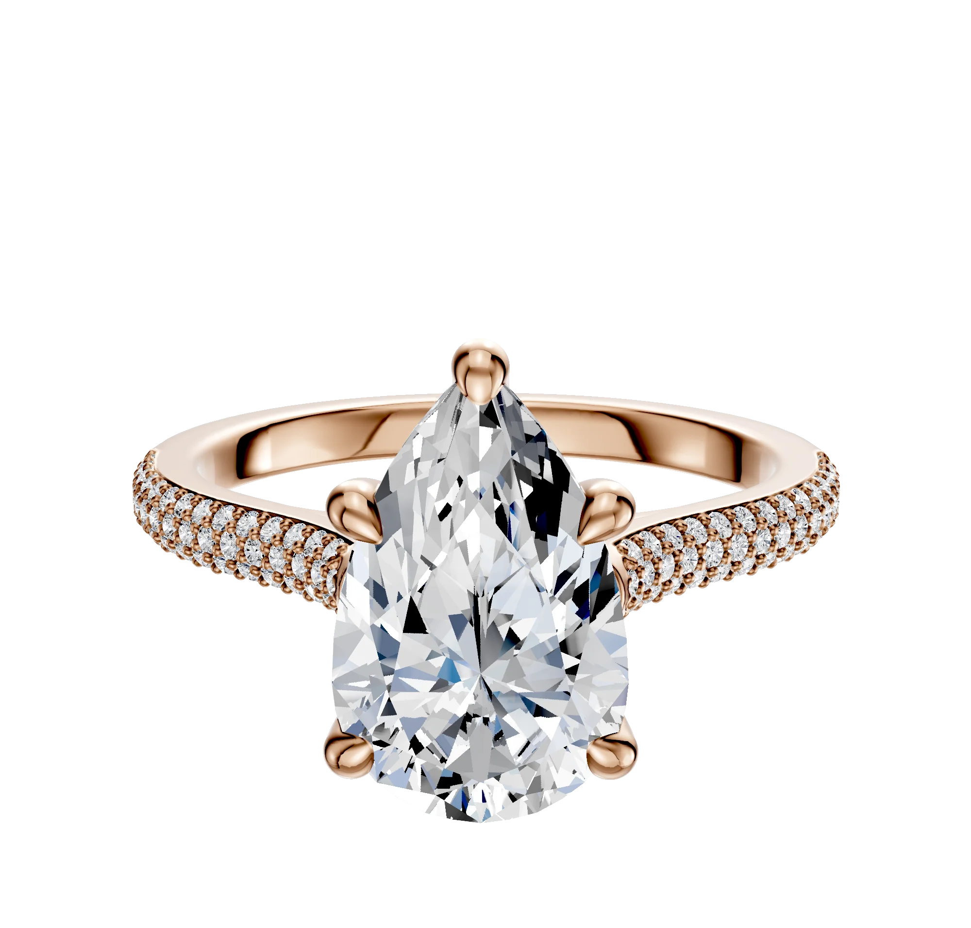 18K Rose Gold 4 Prong Hidden Halo Cathedral Dome 3-Row-Pave 2.0mm Engagement Ring