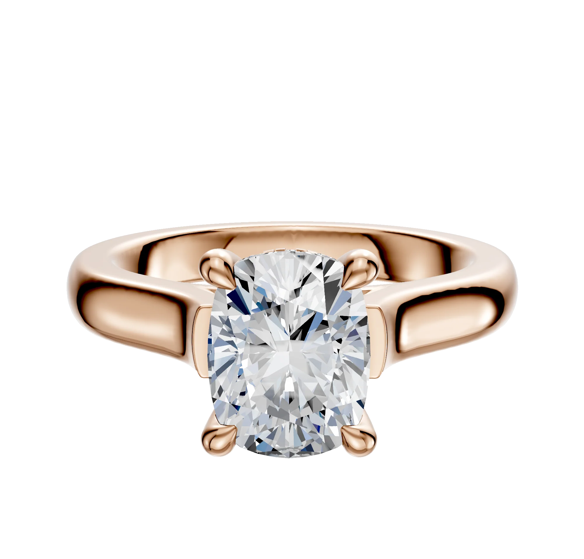 18K Rose Gold 4 Prong Hidden Halo Cathedral Dome 3.0mm Engagement Ring