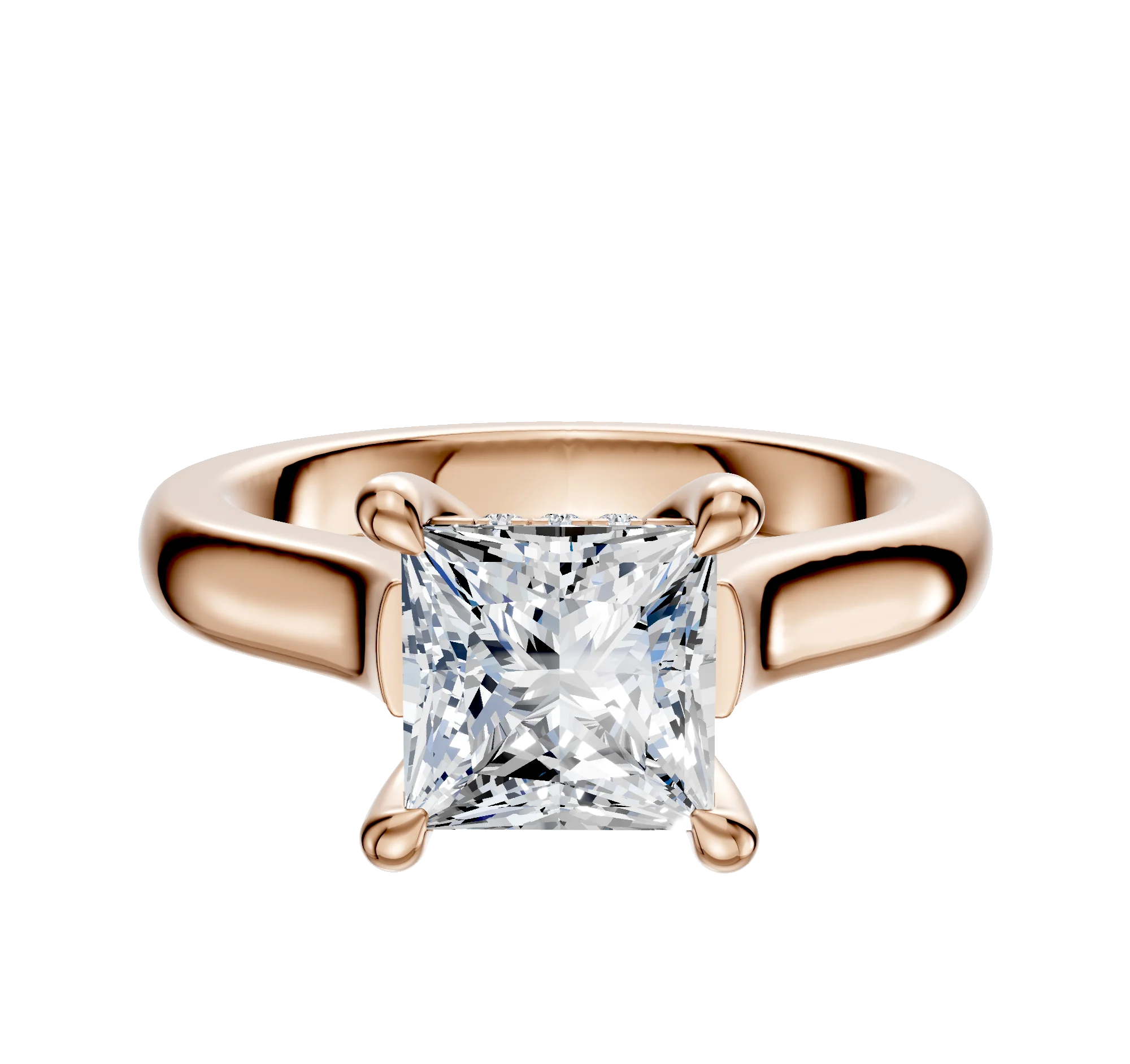 18K Rose Gold 4 Prong Hidden Halo Cathedral Dome 3.0mm Engagement Ring