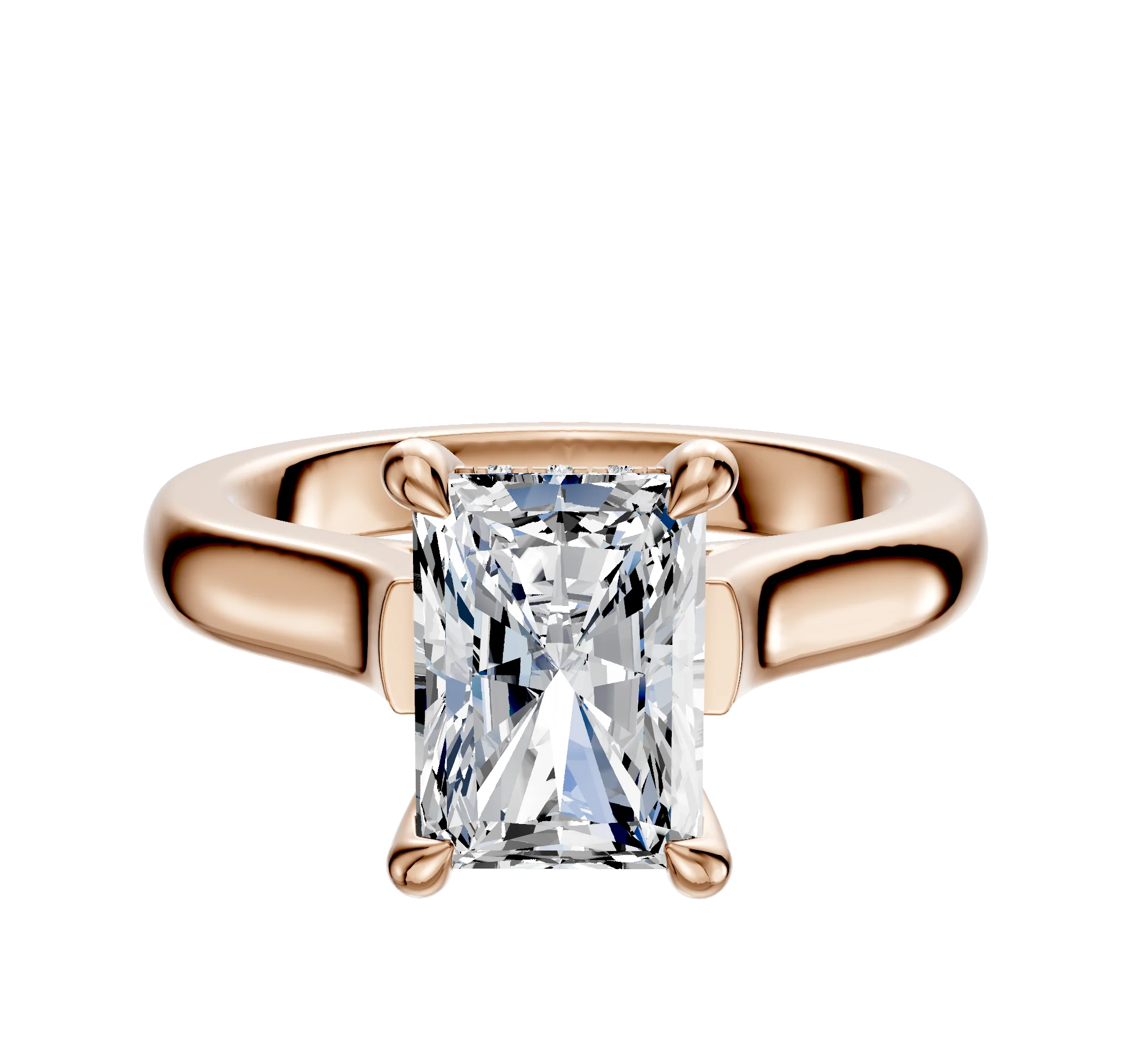 18K Rose Gold 4 Prong Hidden Halo Cathedral Dome 3.0mm Engagement Ring