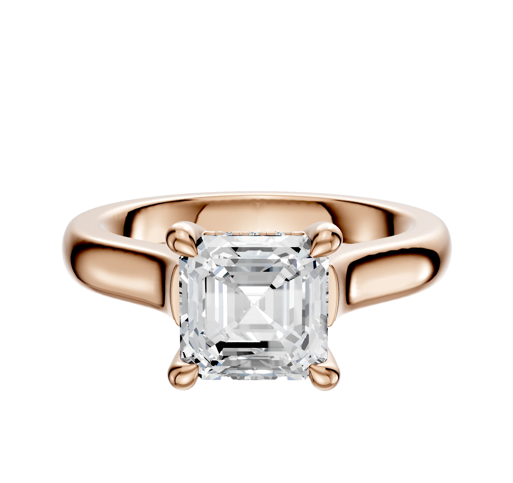 18K Rose Gold 4 Prong Hidden Halo Cathedral Dome 3.0mm Engagement Ring