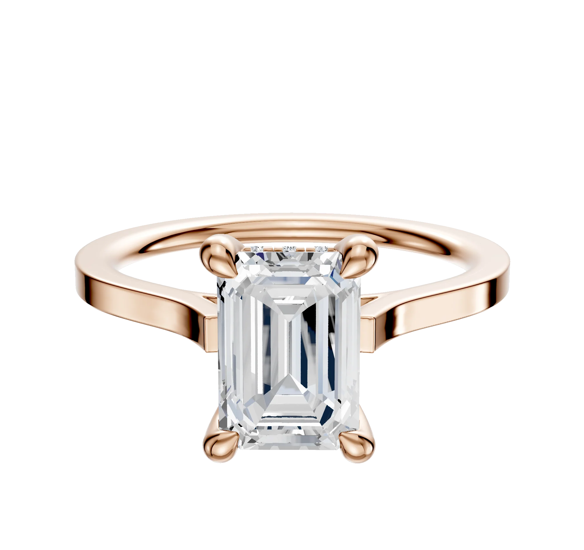 18K Rose Gold 4 Prong Hidden Halo Cathedral Flat 1.5mm Engagement Ring