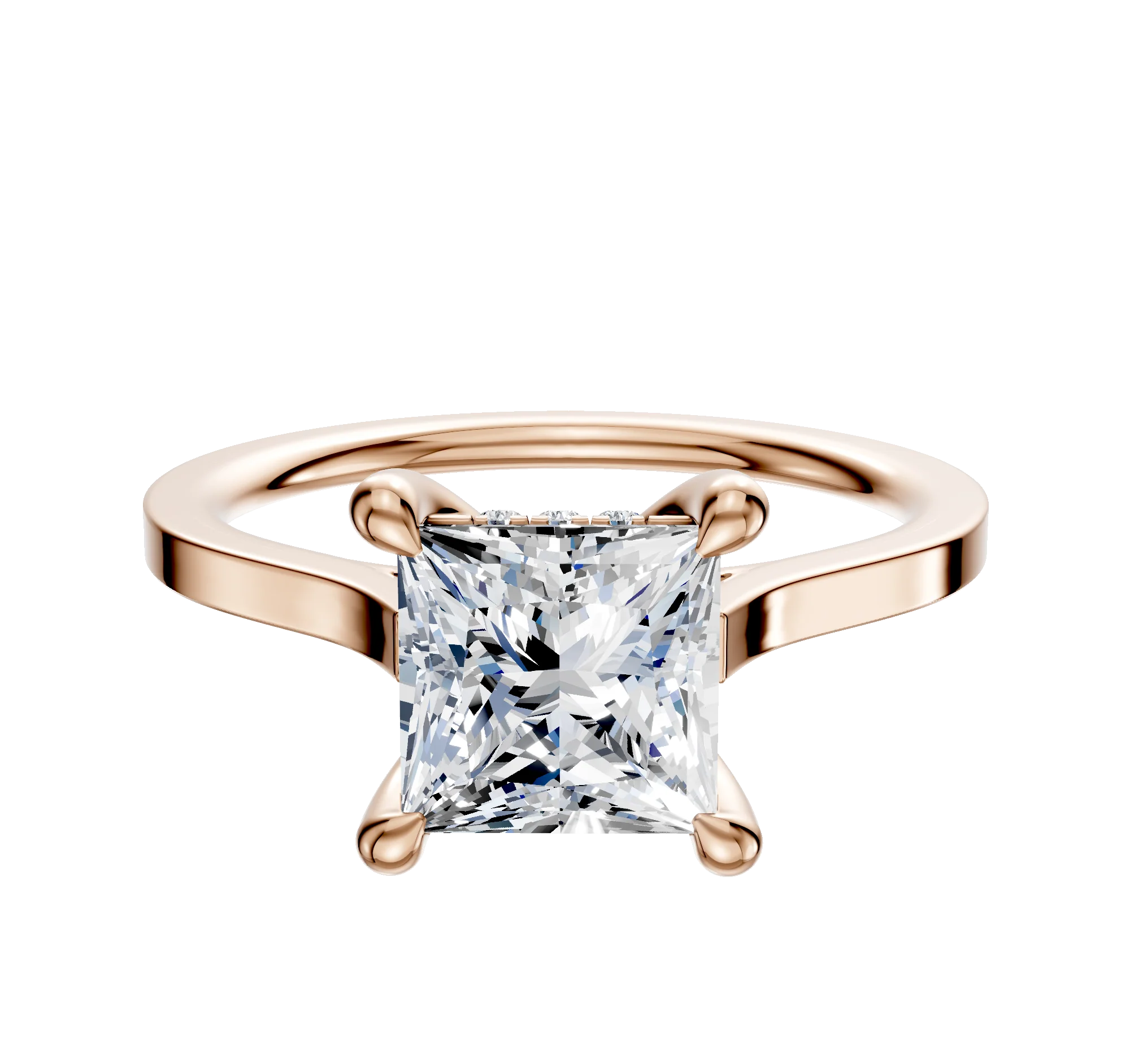 18K Rose Gold 4 Prong Hidden Halo Cathedral Flat 1.5mm Engagement Ring