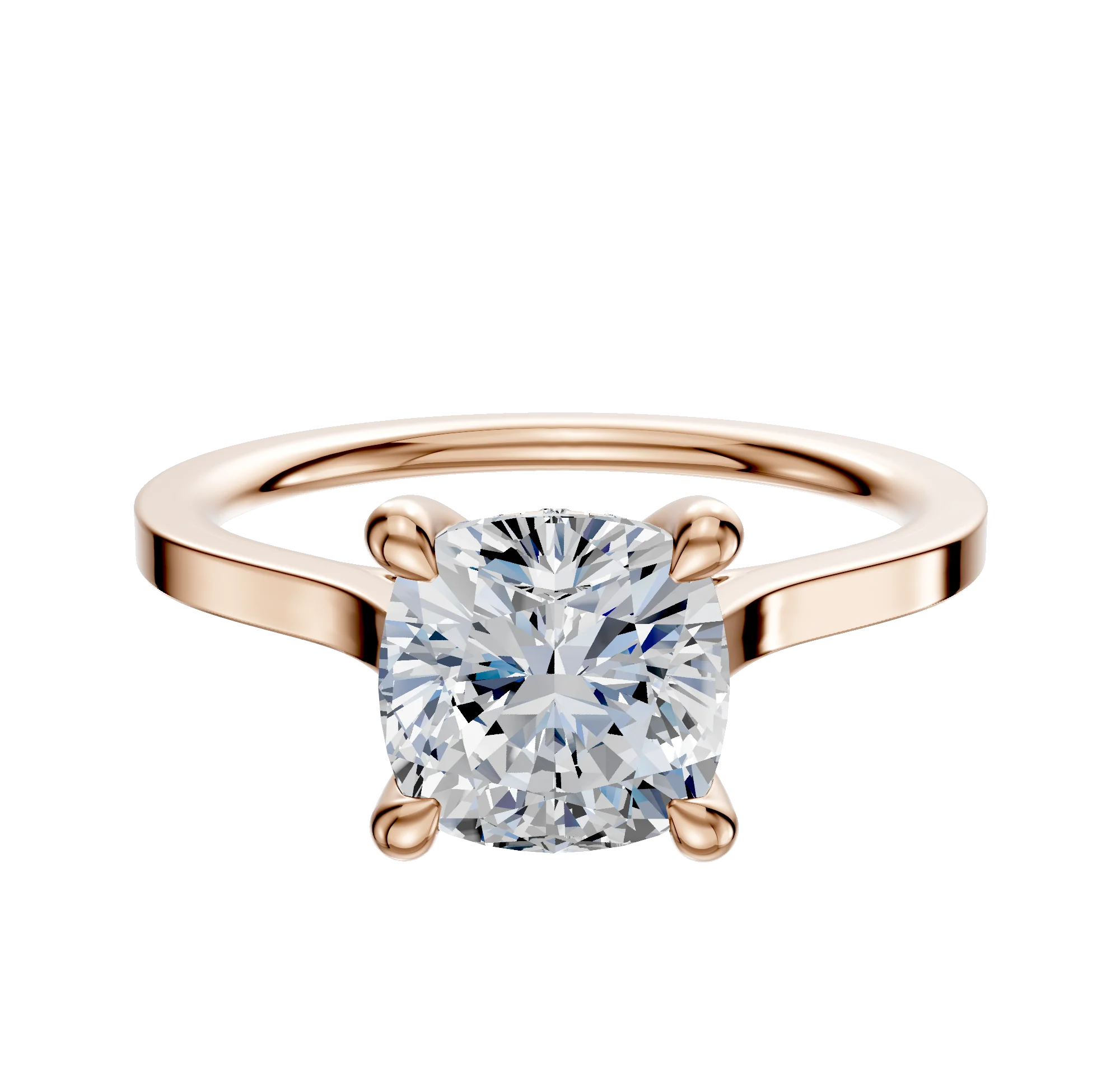 18K Rose Gold 4 Prong Hidden Halo Cathedral Flat 1.5mm Engagement Ring
