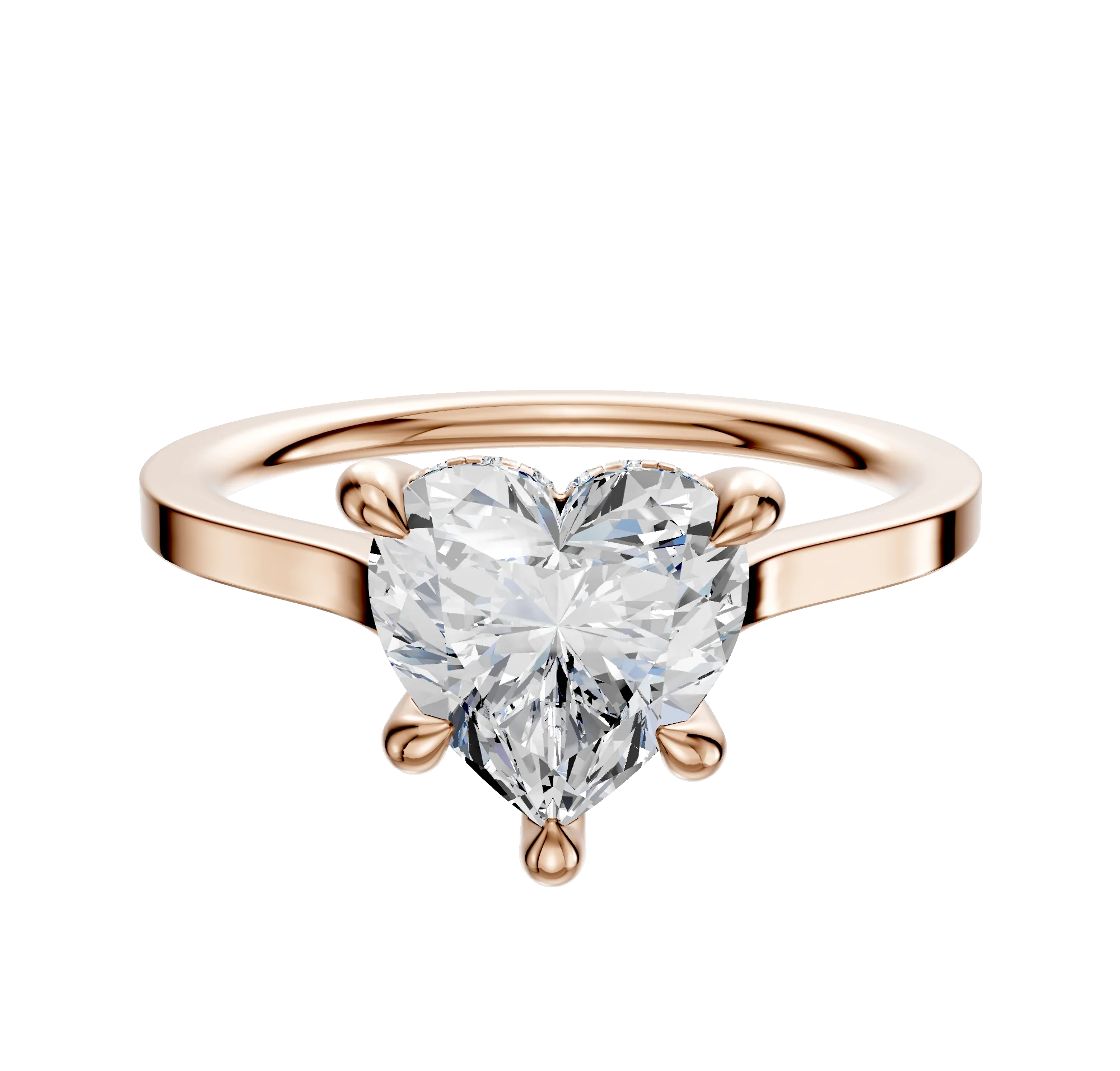 18K Rose Gold 4 Prong Hidden Halo Cathedral Flat 1.5mm Engagement Ring