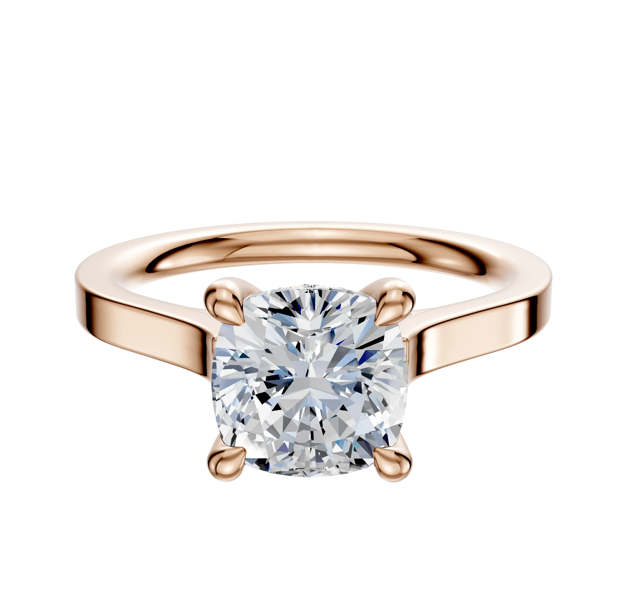18K Rose Gold 4 Prong Hidden Halo Cathedral Flat 2.0mm Engagement Ring