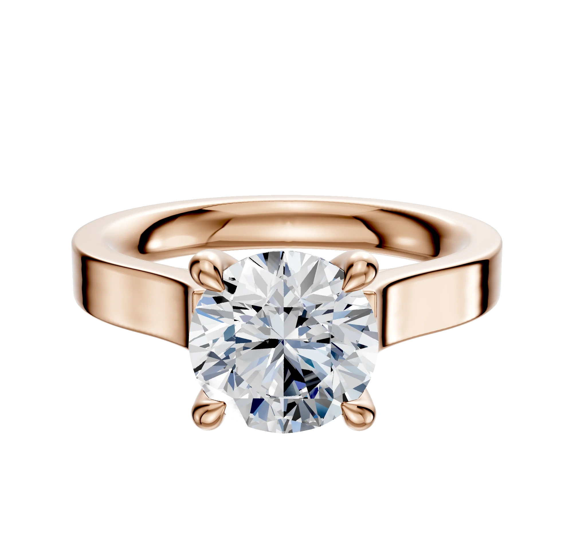 18K Rose Gold 4 Prong Hidden Halo Cathedral Flat 3.0mm Engagement Ring