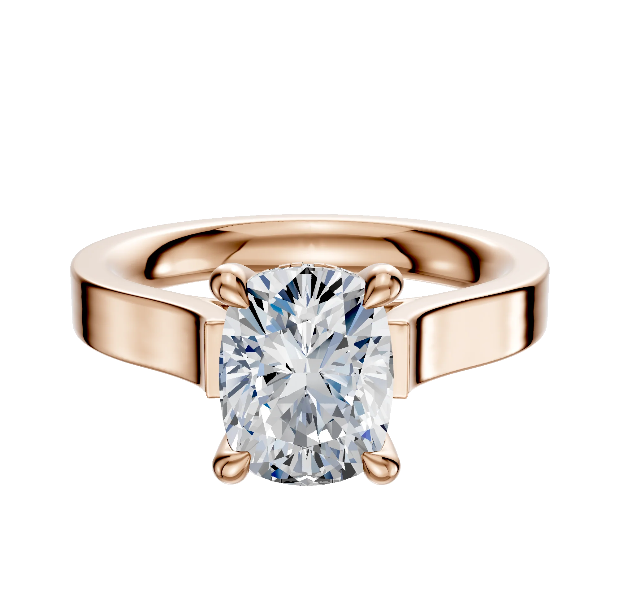 18K Rose Gold 4 Prong Hidden Halo Cathedral Flat 3.0mm Engagement Ring