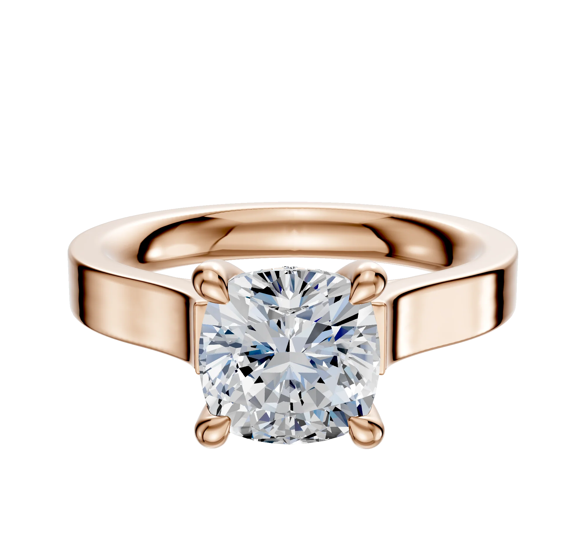18K Rose Gold 4 Prong Hidden Halo Cathedral Flat 3.0mm Engagement Ring