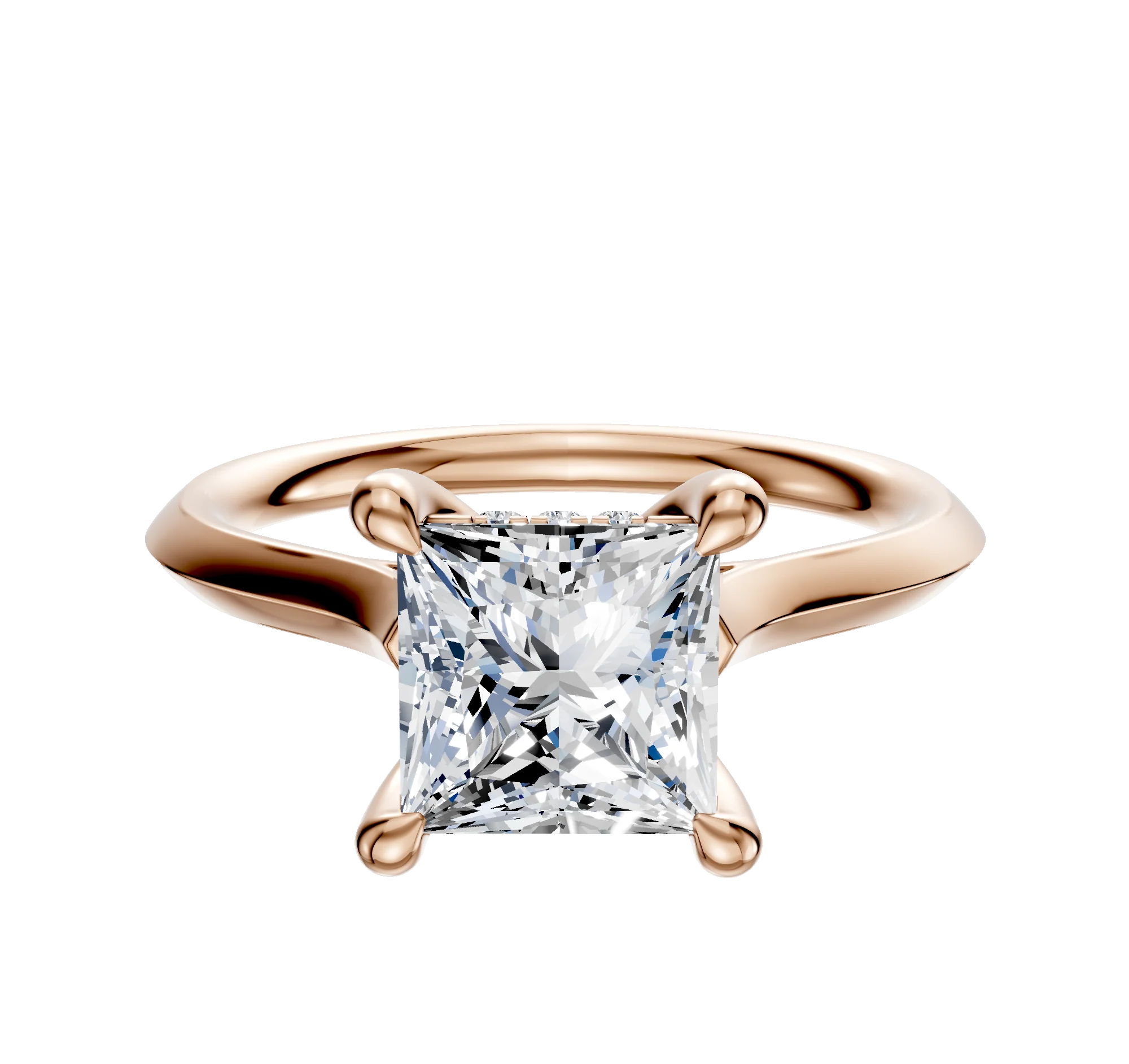 18K Rose Gold 4 Prong Hidden Halo Cathedral Knife Edge 2.0mm Engagement Ring