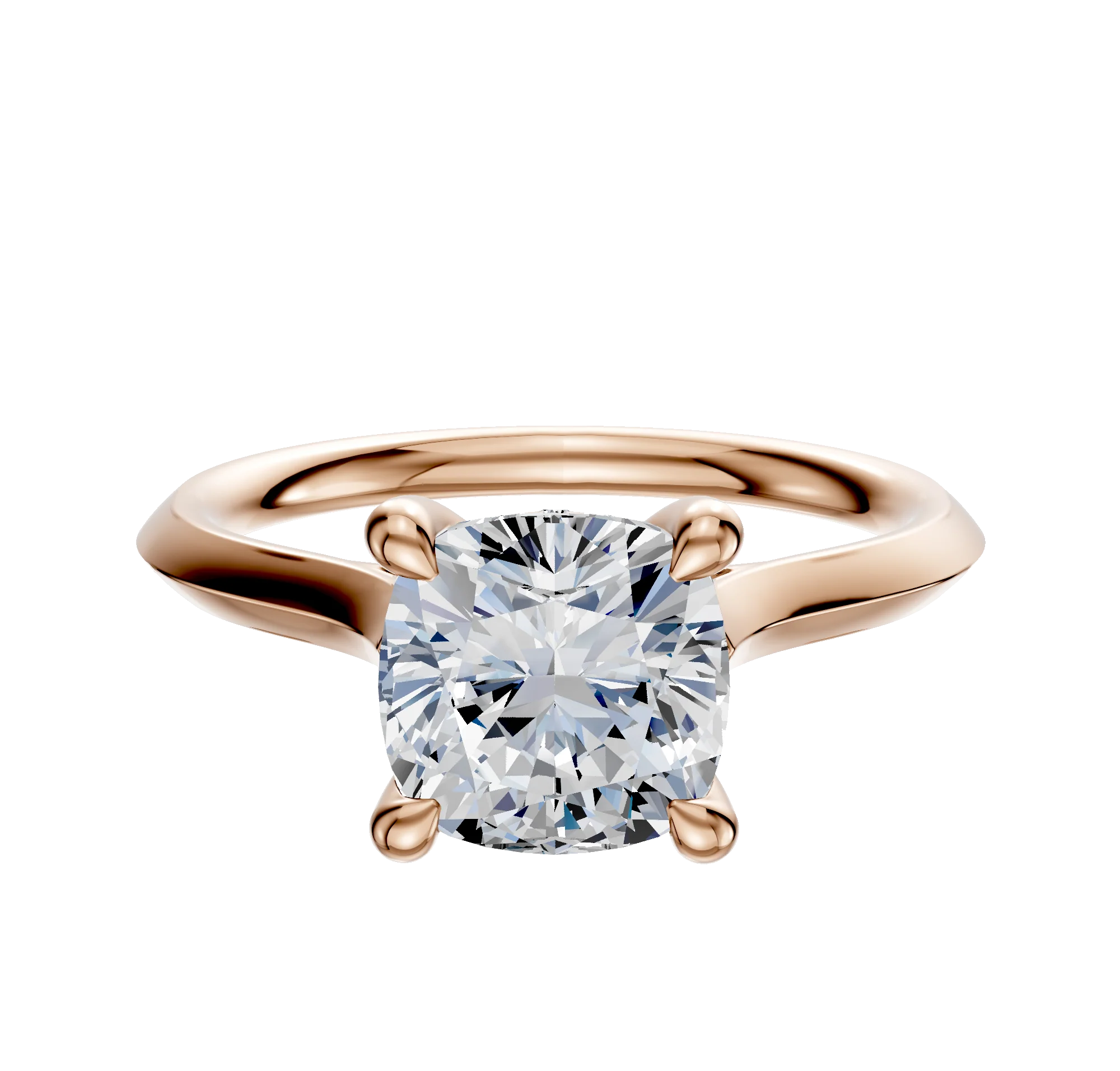18K Rose Gold 4 Prong Hidden Halo Cathedral Knife Edge 2.0mm Engagement Ring