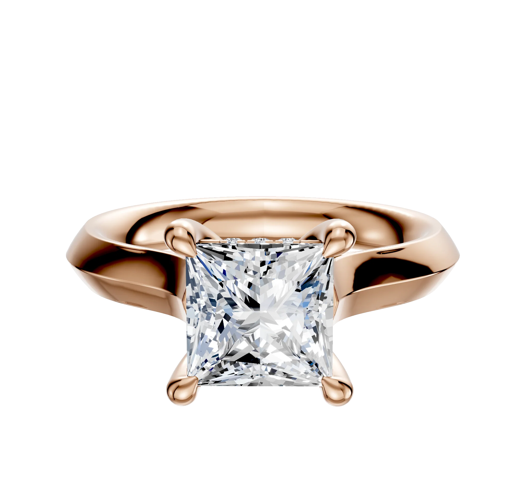 18K Rose Gold 4 Prong Hidden Halo Cathedral Knife Edge 3.0mm Engagement Ring
