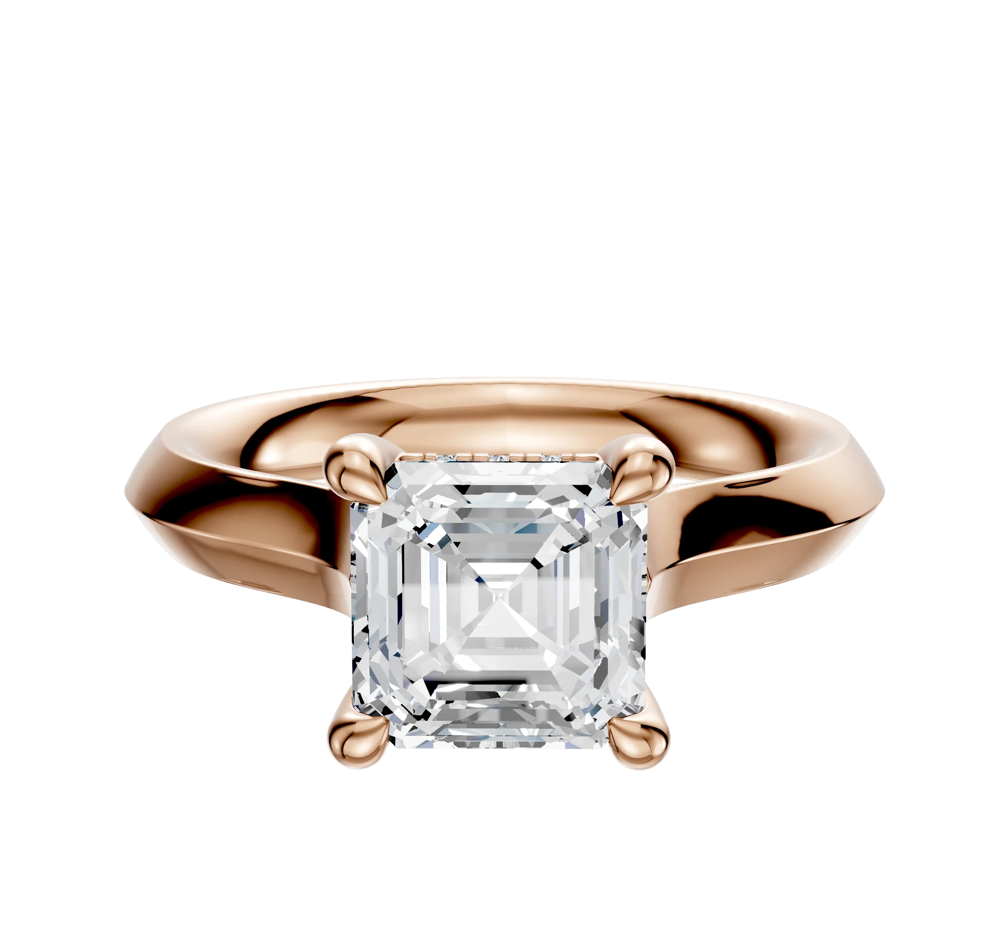 18K Rose Gold 4 Prong Hidden Halo Cathedral Knife Edge 3.0mm Engagement Ring
